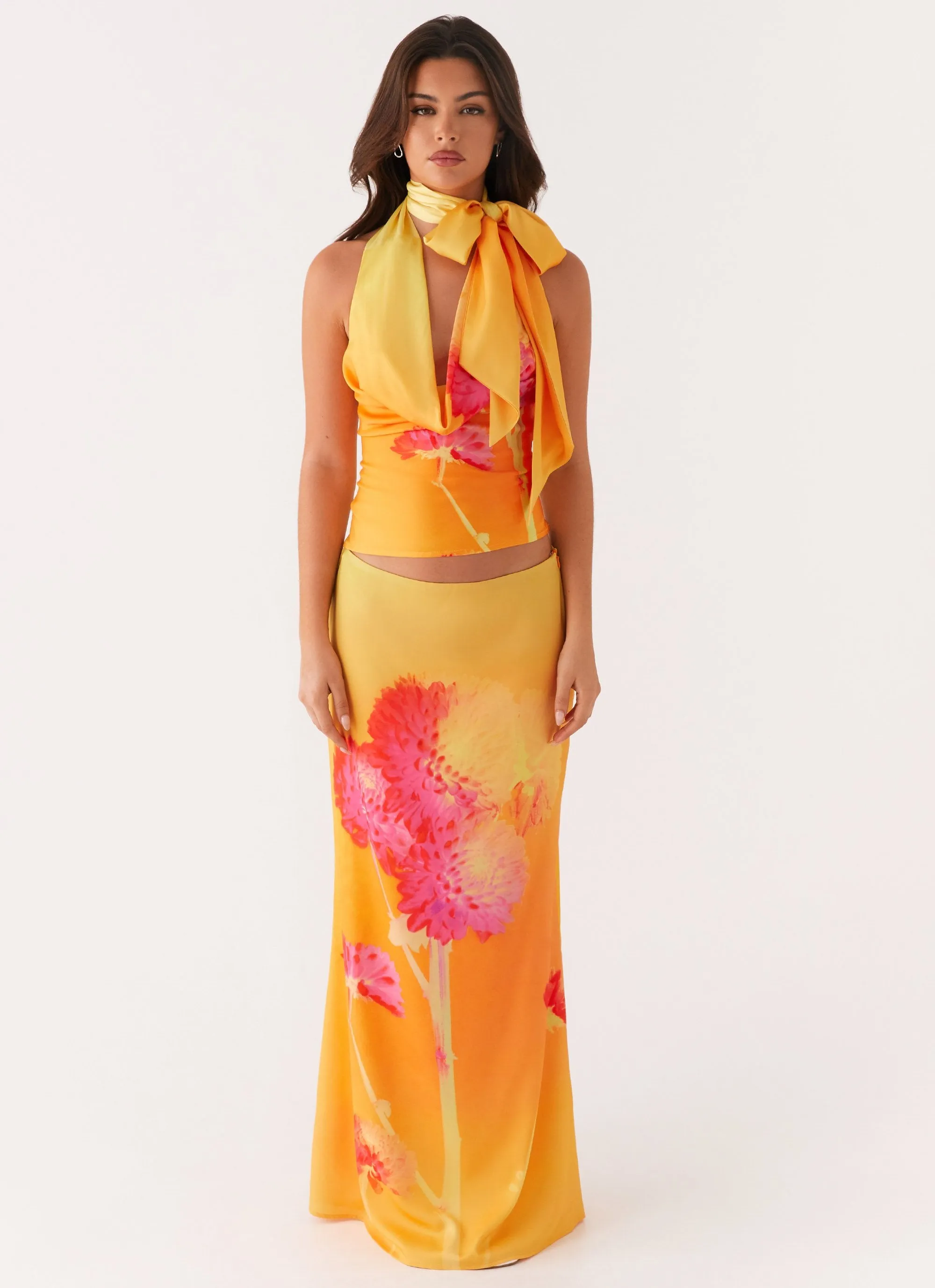 Senior Style Marrakesh Maxi Skirt - Orange Floral
