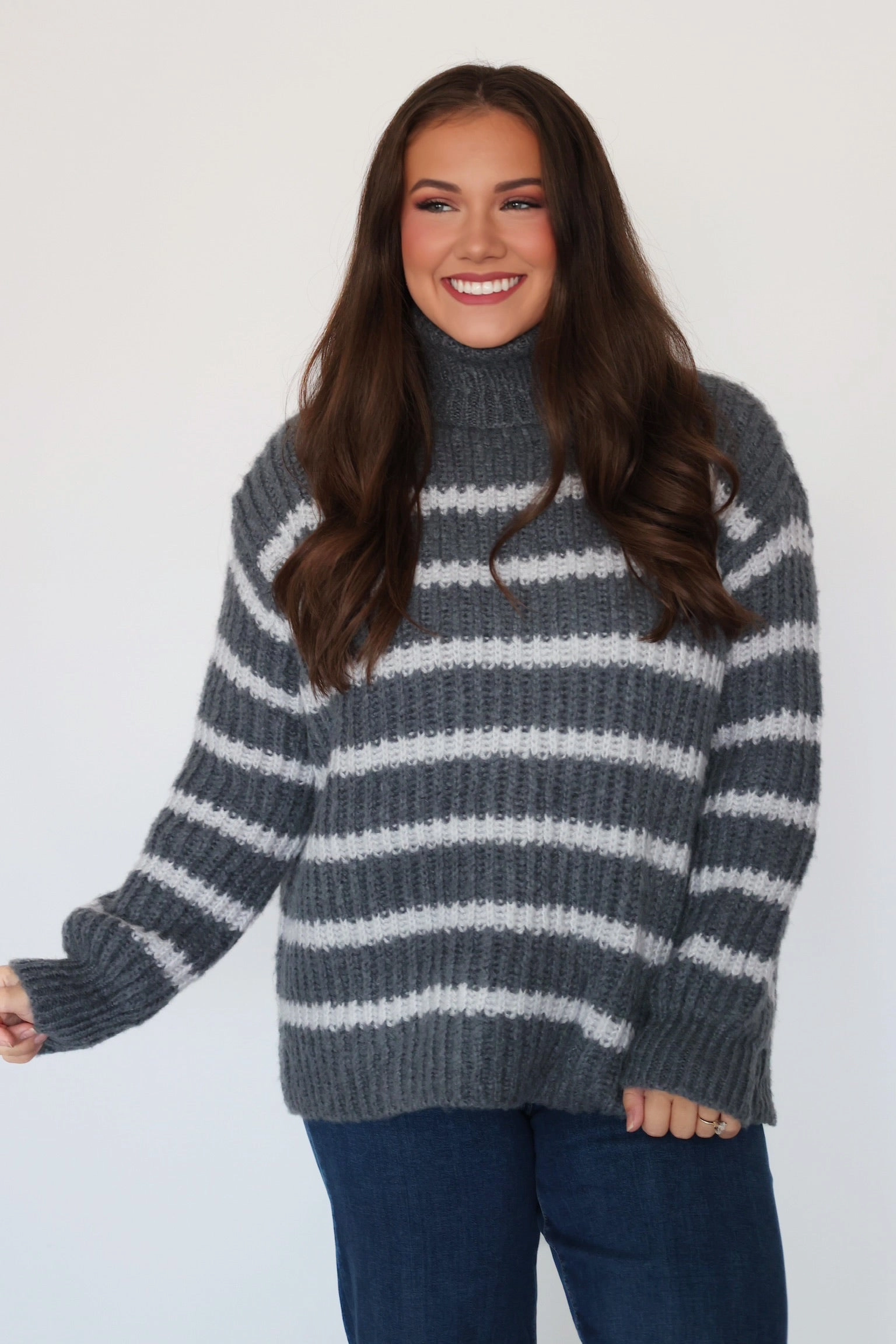 Soft Touch Aki Turtle Neck Sweater/ Charcoal/Ivory (FINAL SALE)