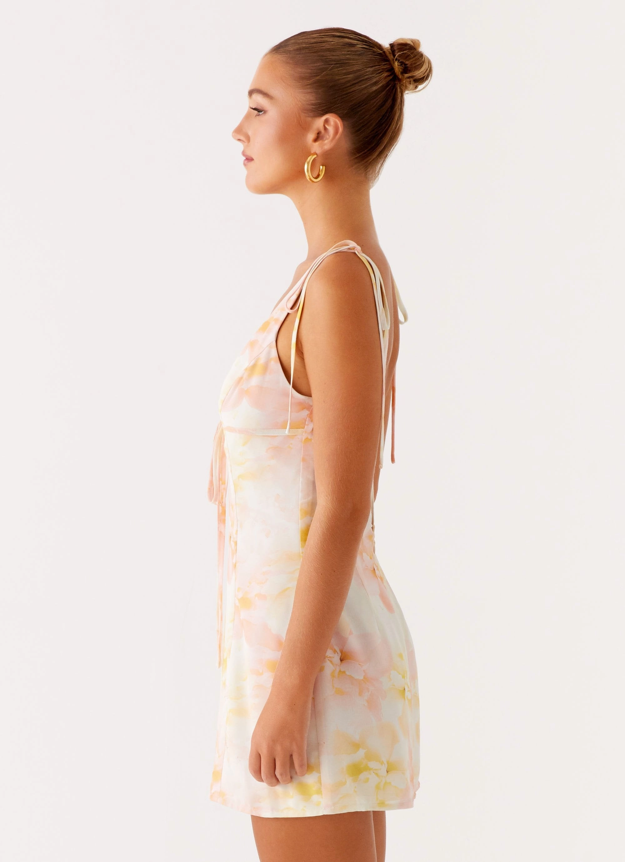 Glossy-Finish Airy Silk Alden Mini Dress - Floral Print