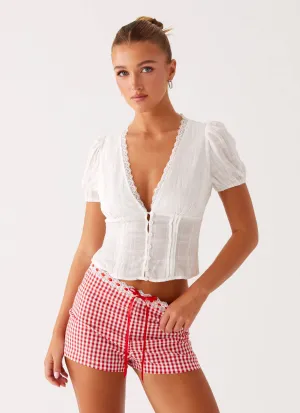 Tonal Layering Minimalist Style Devon Micro Shorts - Red Gingham