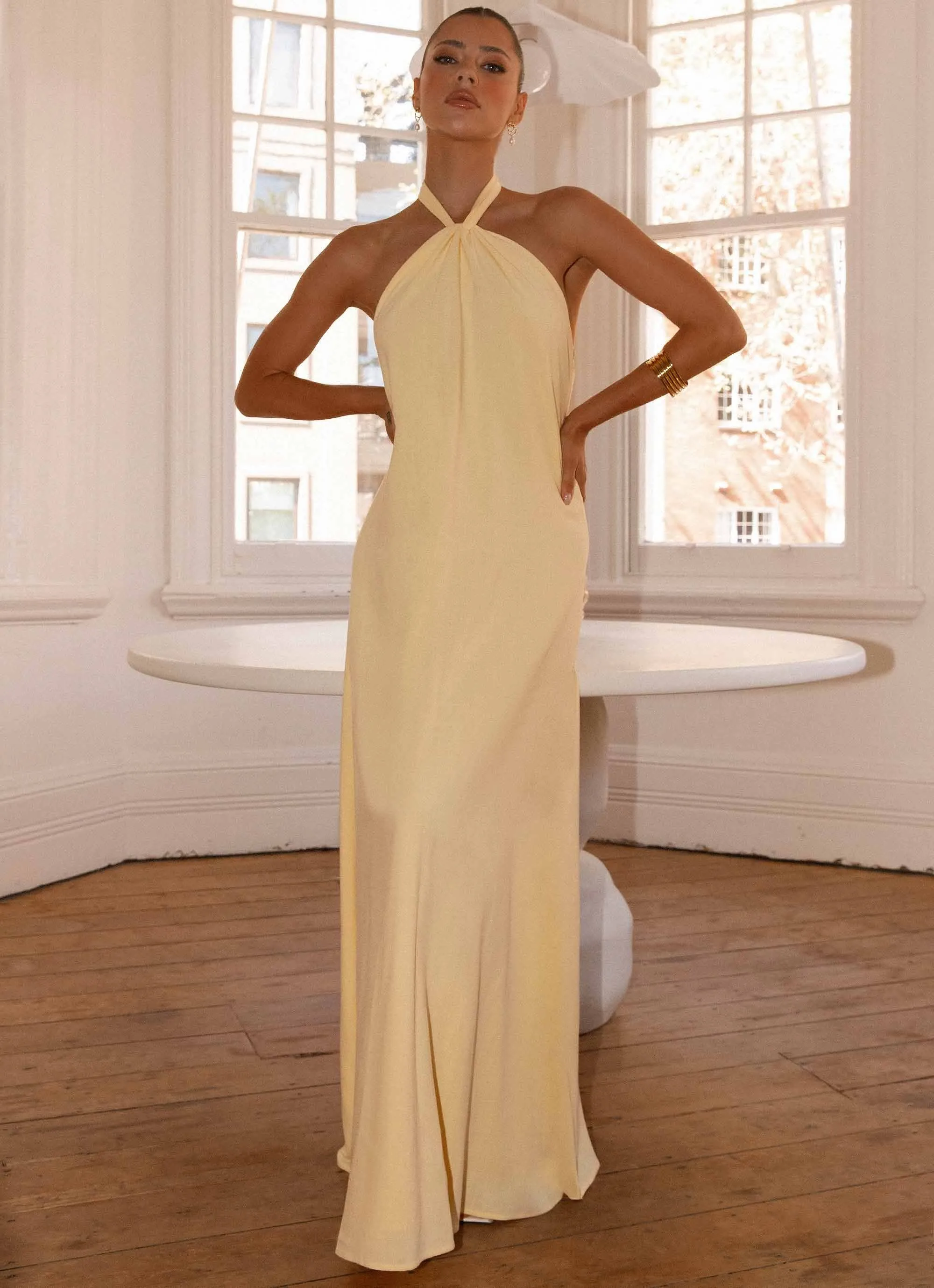 Stretchable Material Golden Child Linen Maxi Dress - Yellow