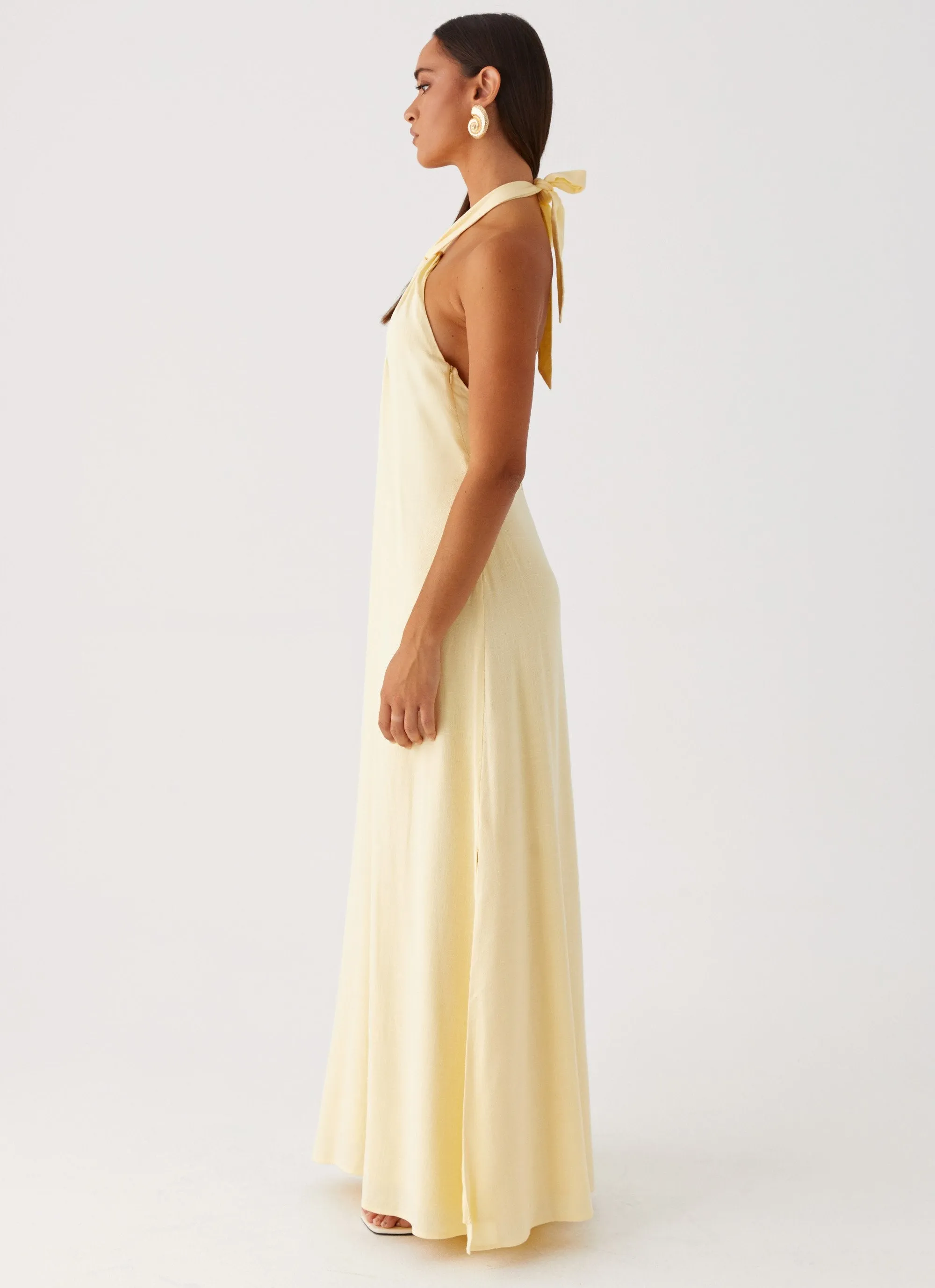 Retro Vibe Golden Child Linen Maxi Dress - Yellow