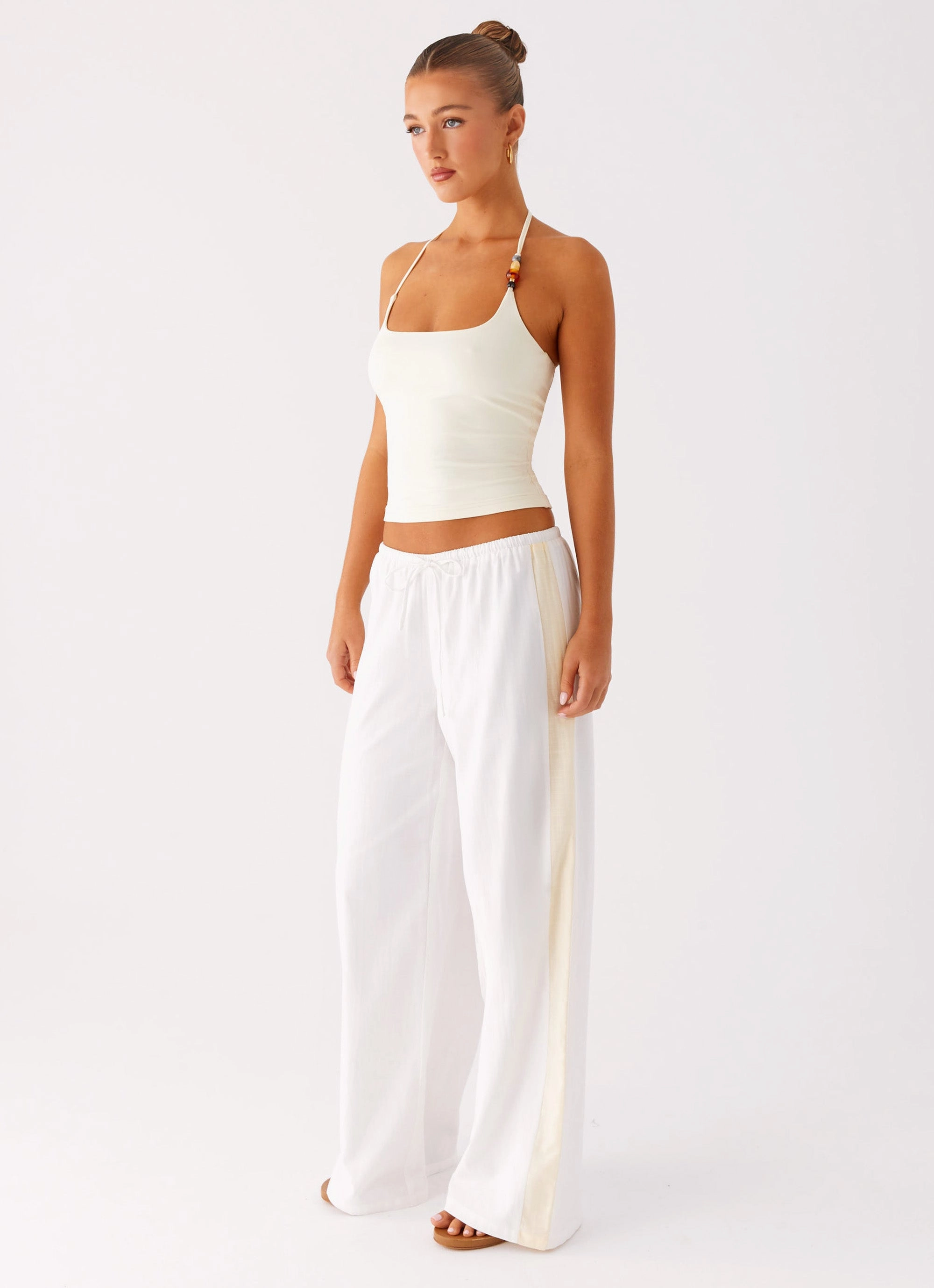 Oska Drawstring Pants - White Relaxed Style