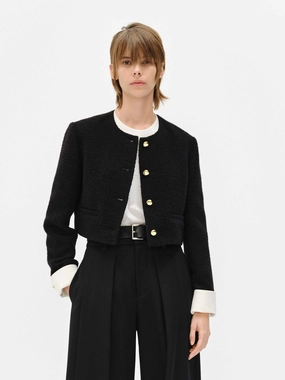 Anti Pilling Surface Treatment Clean Minimal Look Cropped Tweed Coat
