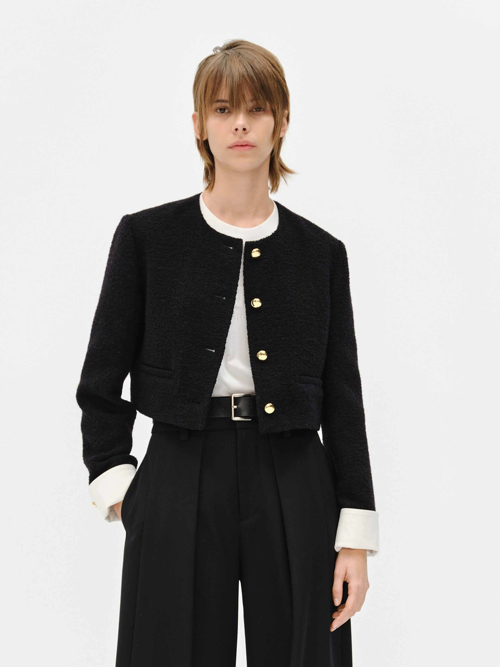 Anti Pilling Surface Treatment Clean Minimal Look Cropped Tweed Coat