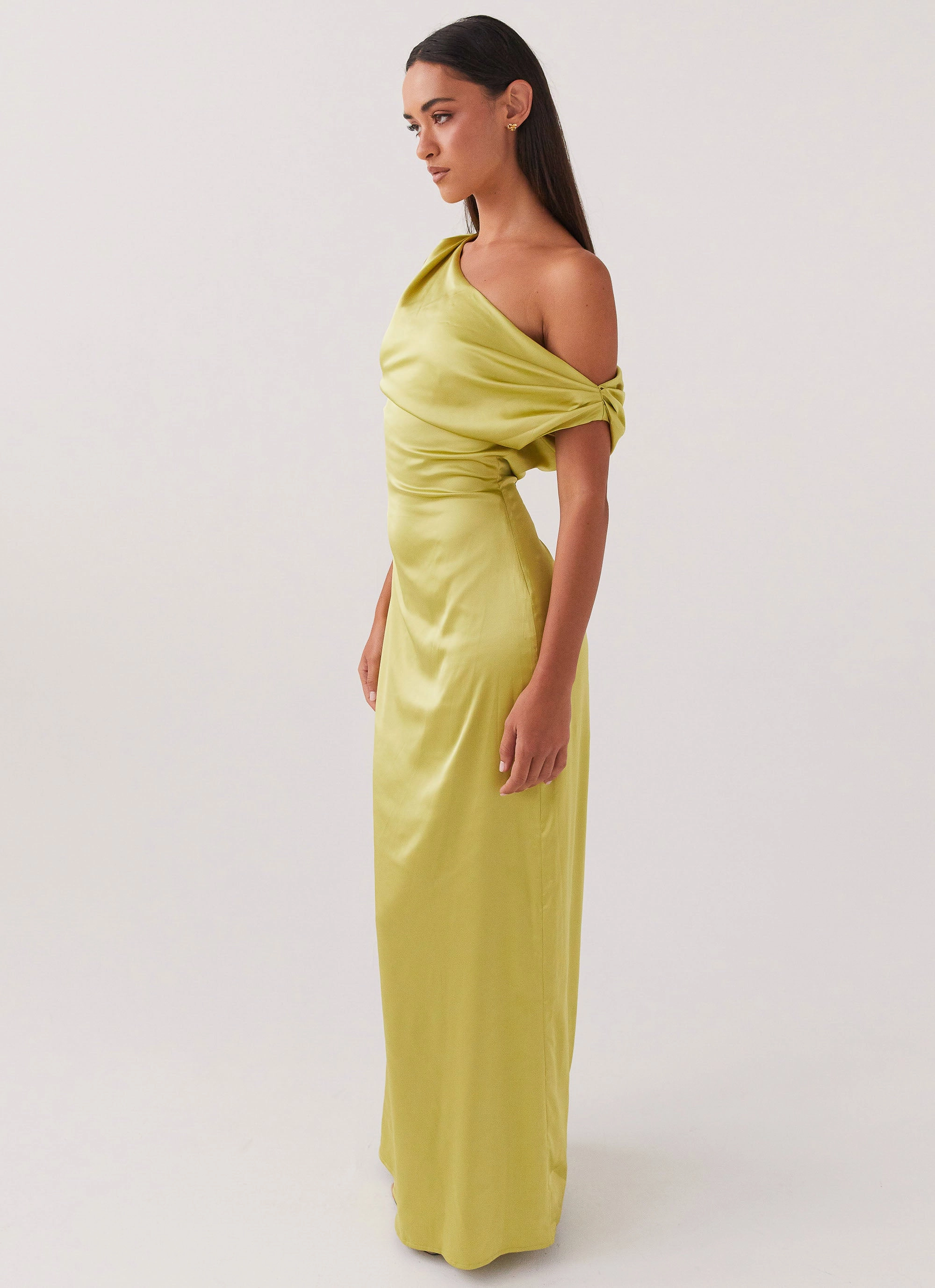Heart Of Glass Satin Maxi Dress - Chartreuse Travel piece Tailored Waistband