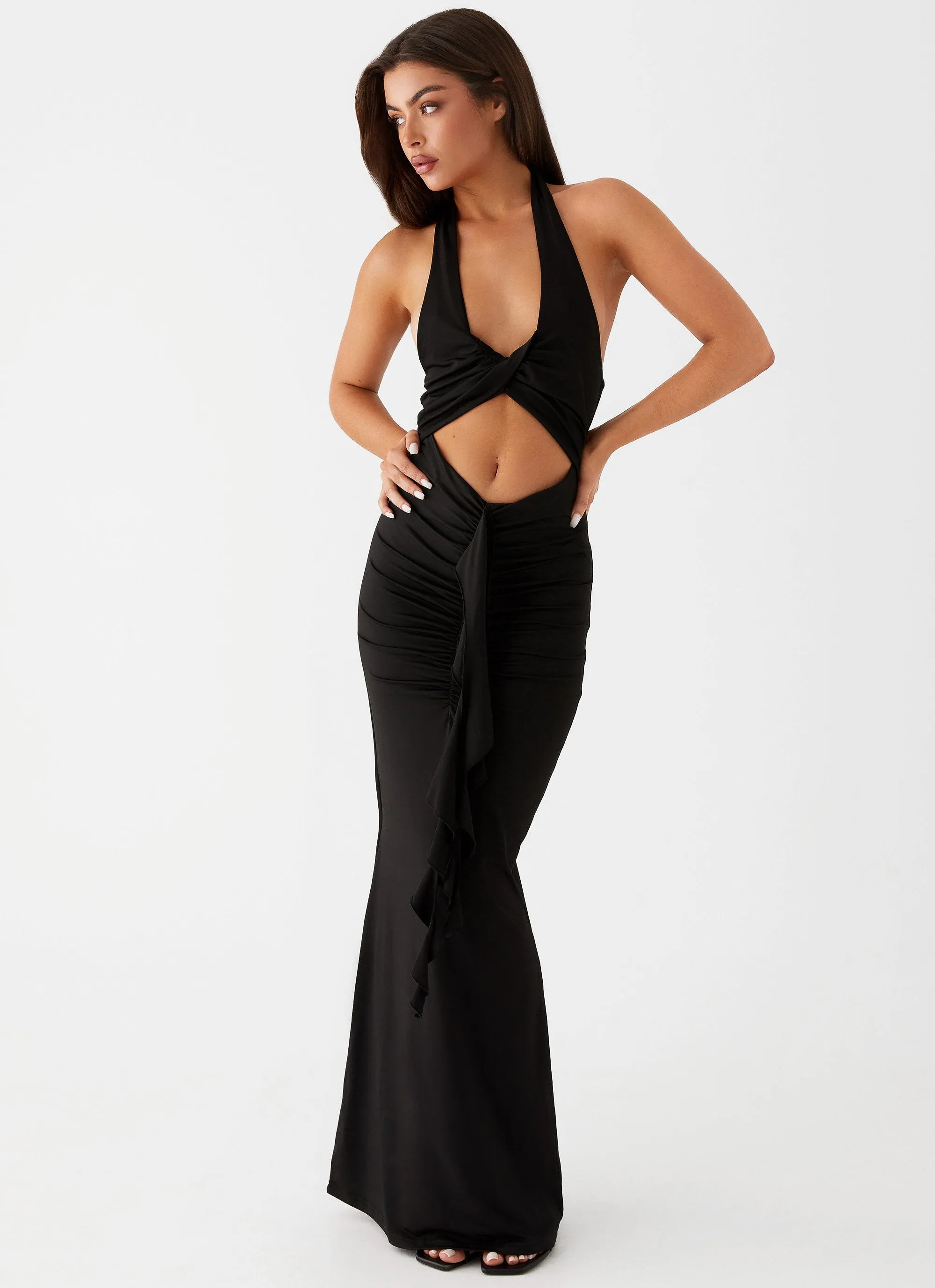 Fitted Design Allanna Frill Maxi Dress - Black