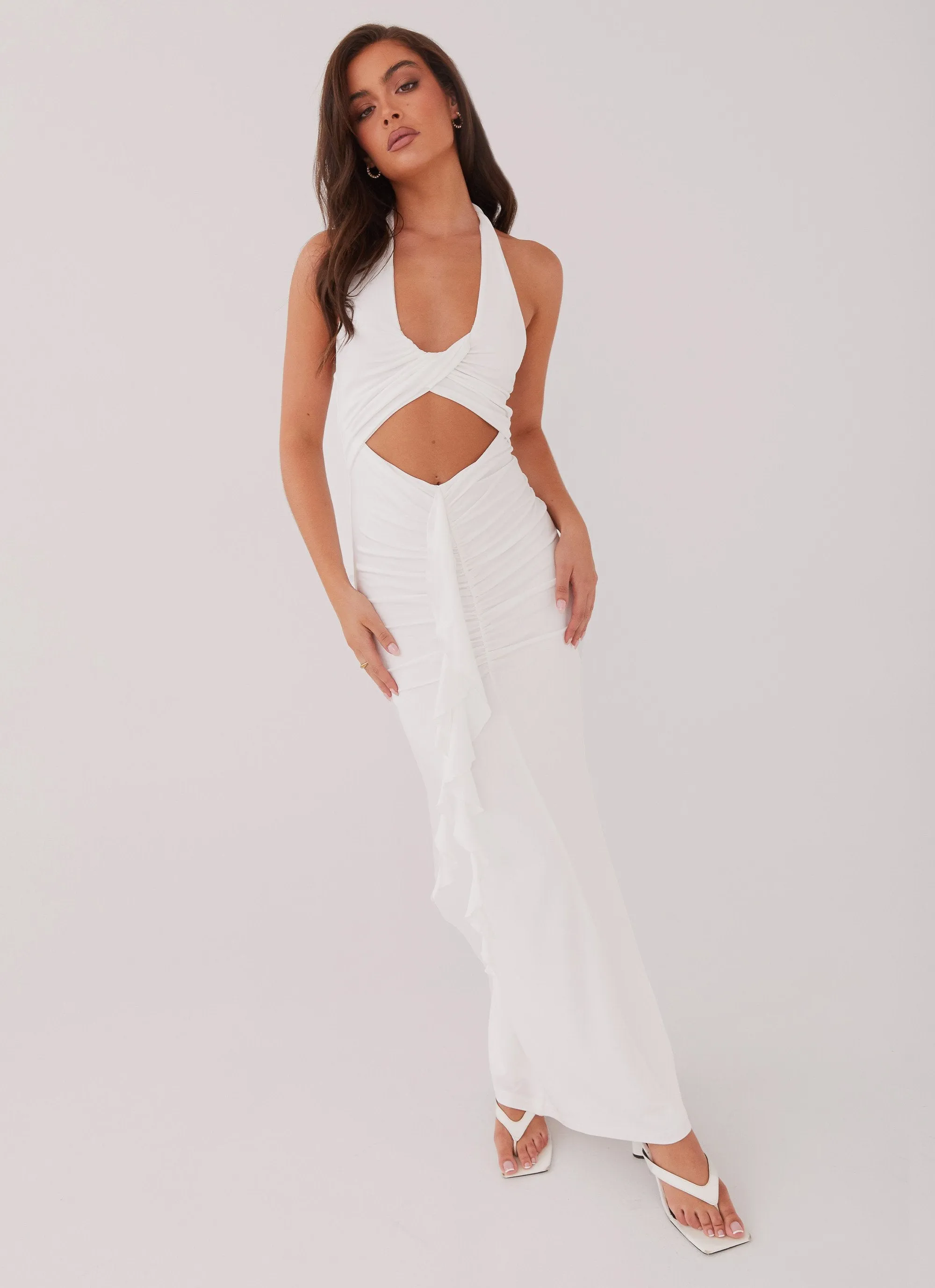 Allanna Frill Maxi Dress - White Fall Foliage Street Chic
