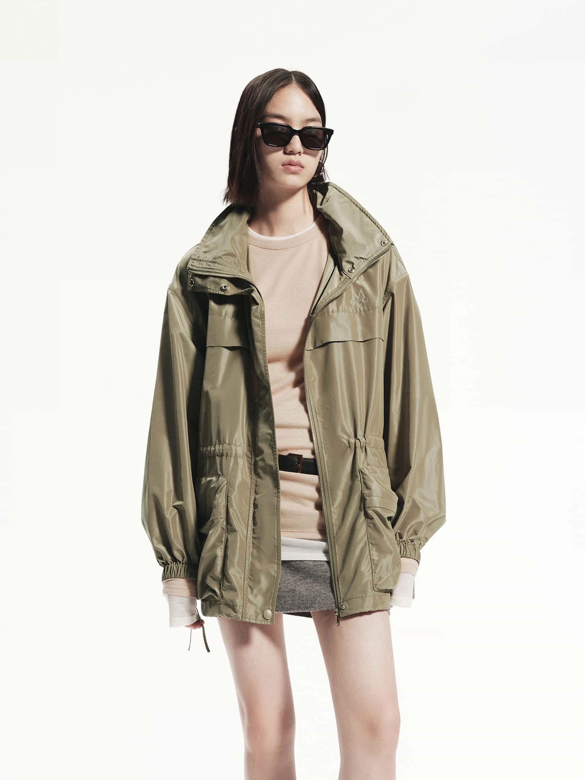 Oversize Drawstring Hood Coat Rubberized Zippers
