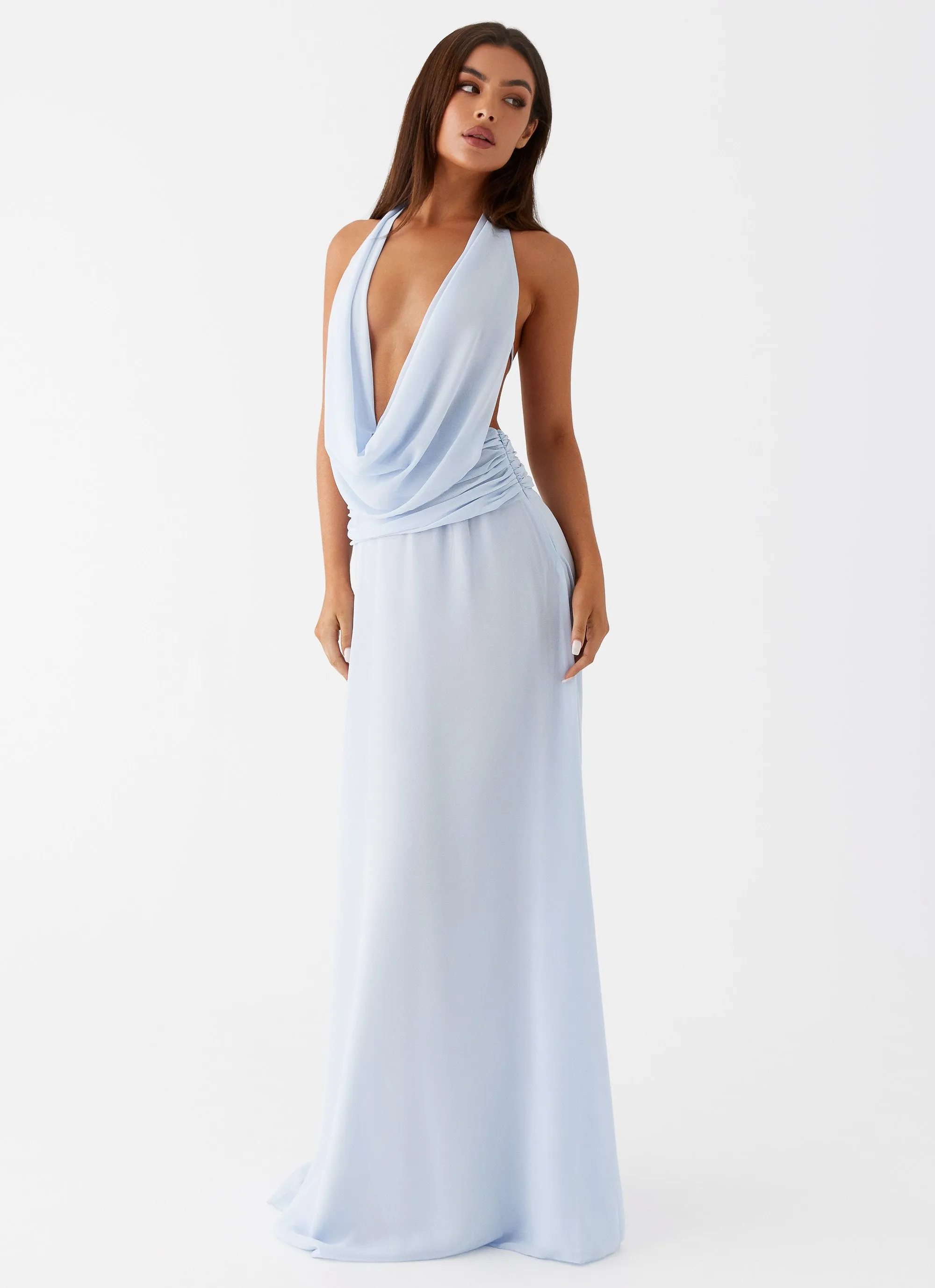 Elysia Chiffon Maxi Dress - Baby Blue Earthy Palette