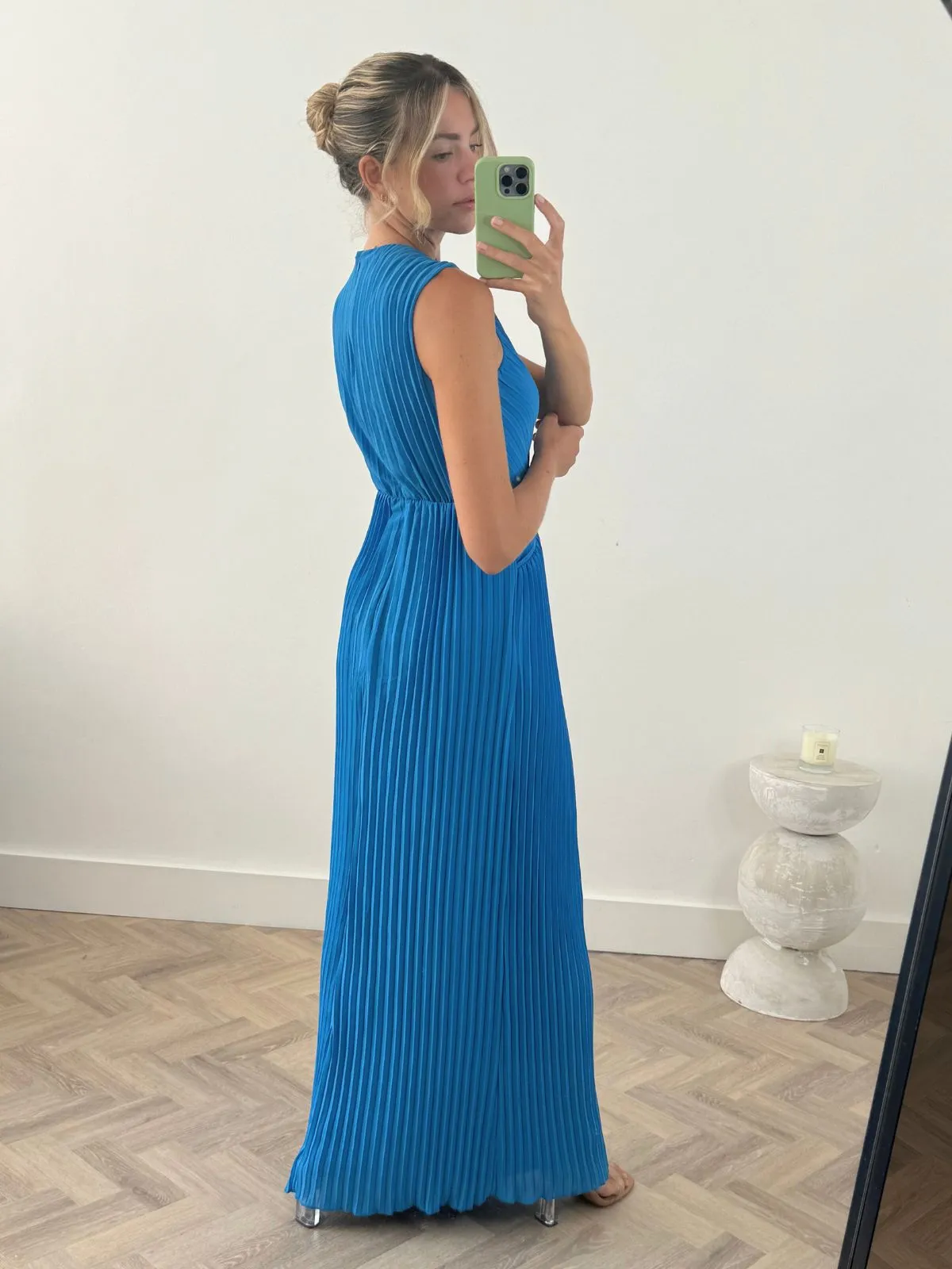 Alma Cut Out Pleated Dress in Blue Day Ready