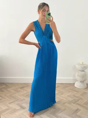Alma Cut Out Pleated Dress in Blue Chic and Stylish Flexible Fit