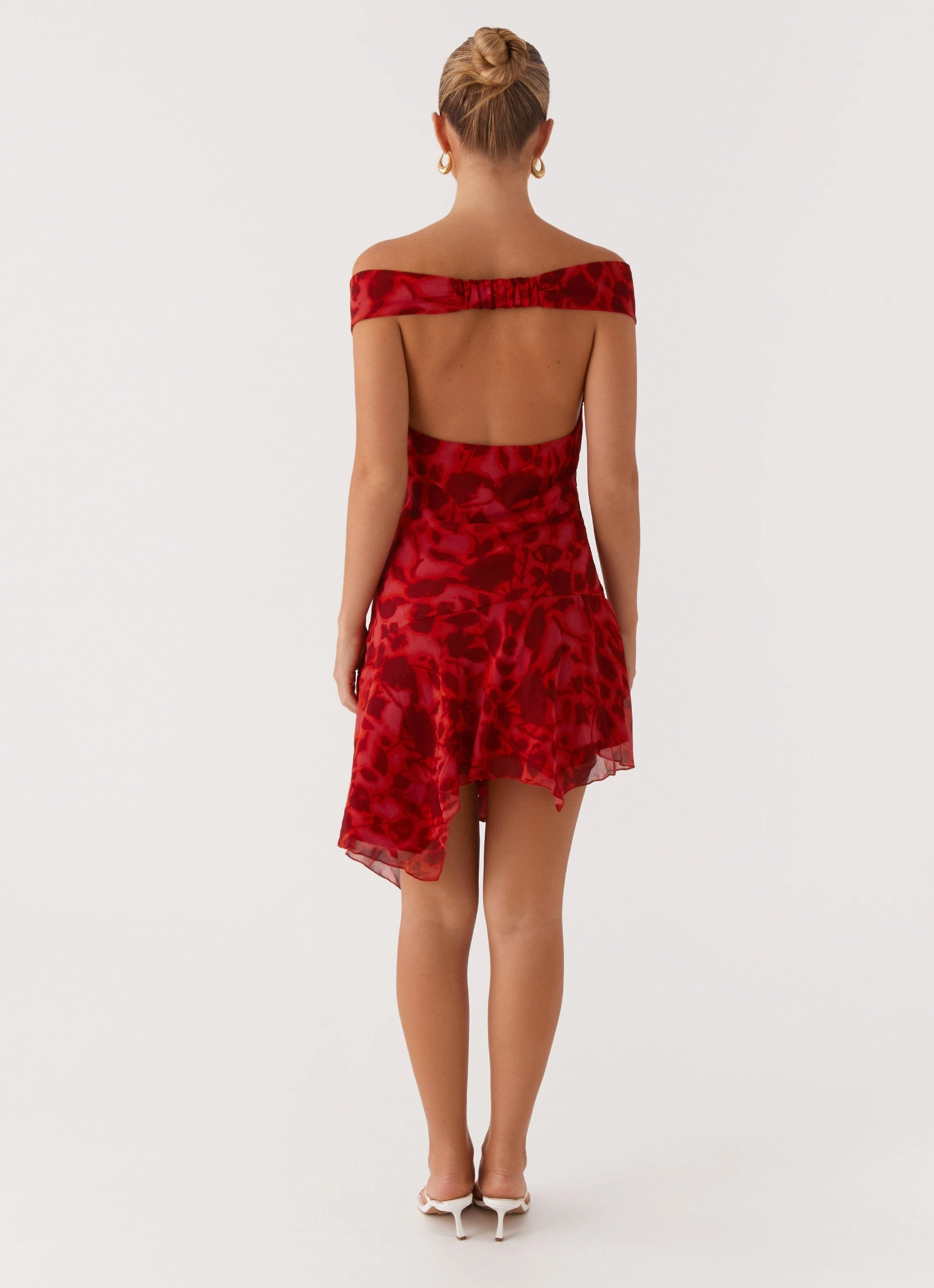 Alma Mini Dress - Deep Red Floral Clean Stitch