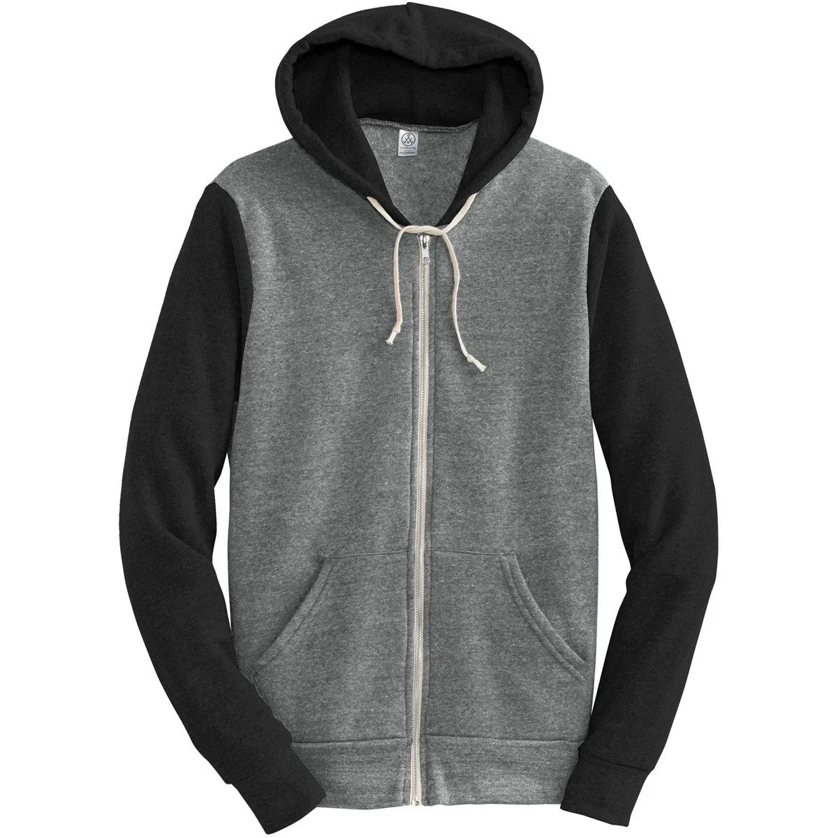 Alternative Apparel Men's Grey/True Black Colorblock Rocky Eco-Fleece Full Zip Hoodie