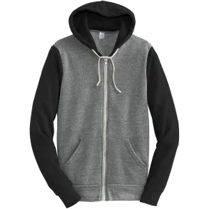 Alternative Apparel Men's Grey/True Black Colorblock Rocky Eco-Fleece Full Zip Hoodie