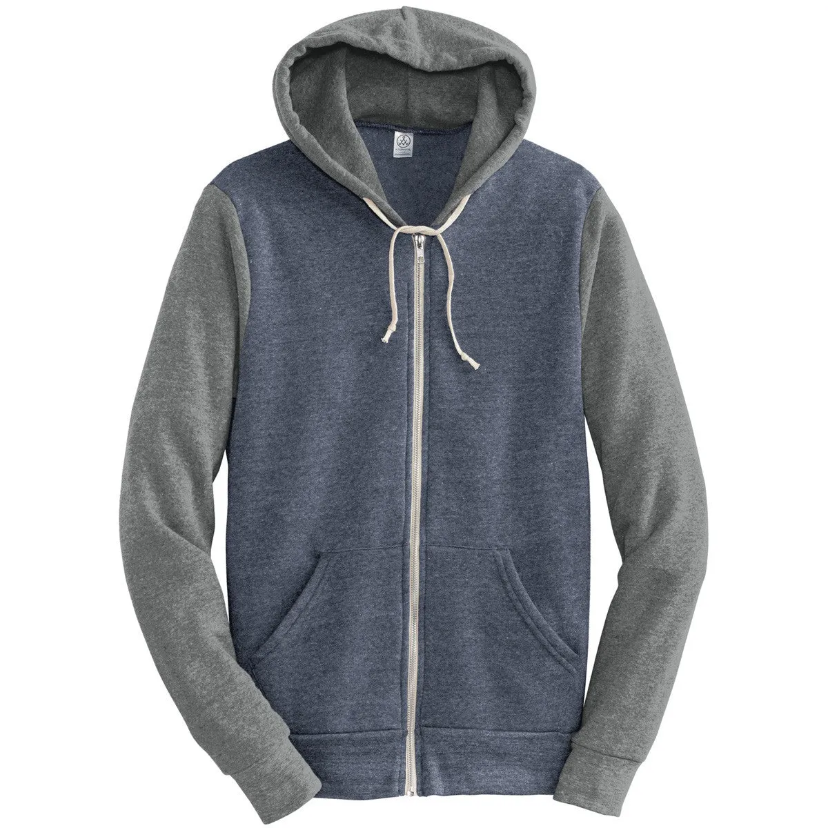 Alternative Apparel Men's True Navy/Grey Colorblock Rocky Eco-Fleece Full Zip Hoodie