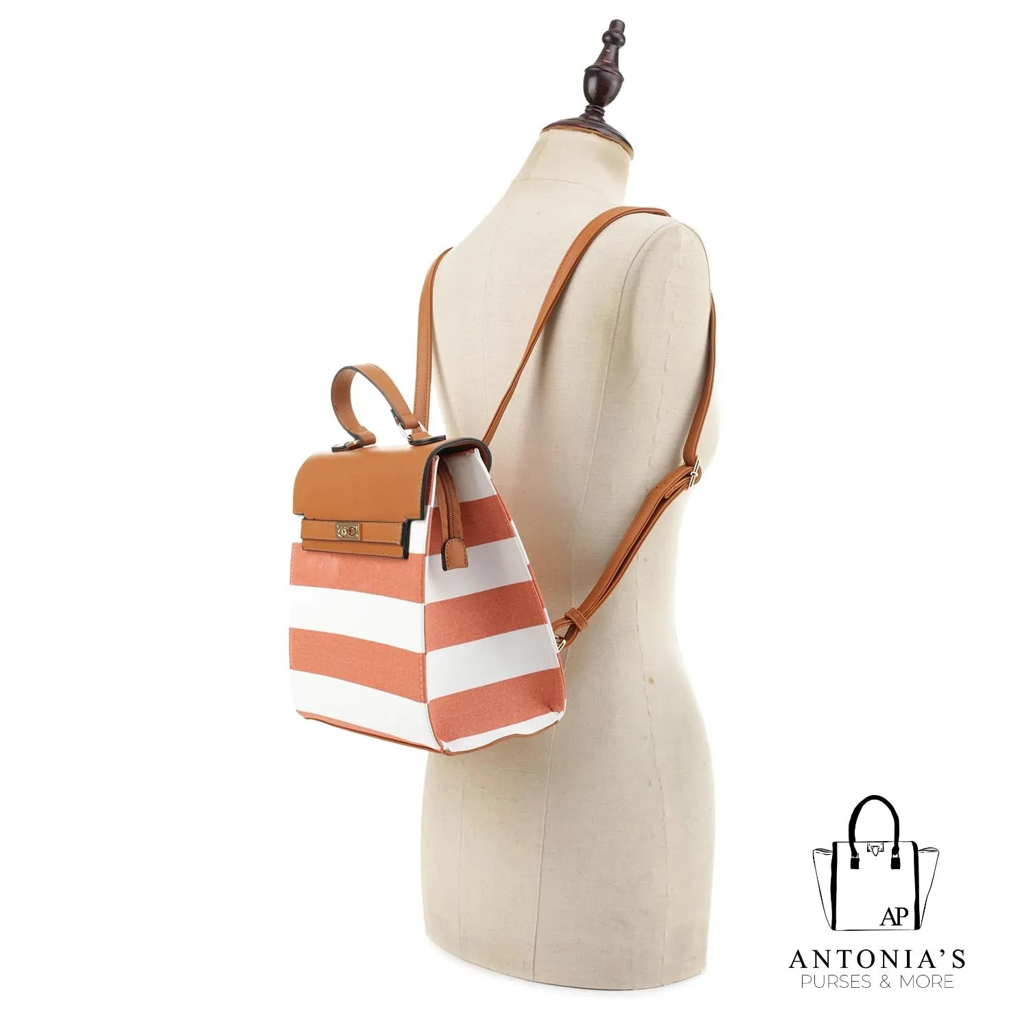 Alyssa Canvas Stripe Convertible Backpack-Navy & White