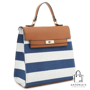 Alyssa Canvas Stripe Convertible Backpack-Navy & White