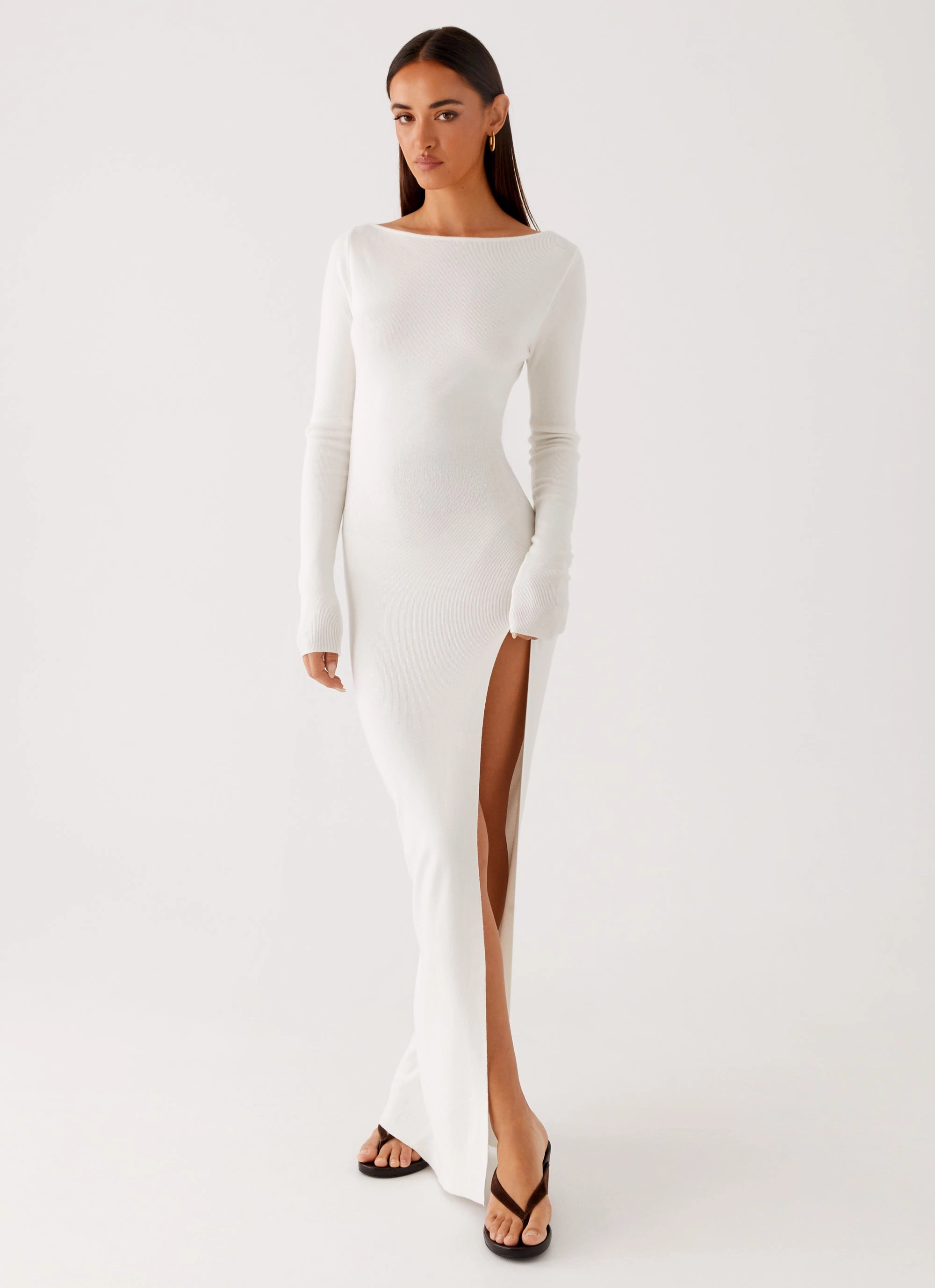 Gathered-Detail Amalfi Knit Maxi Dress - White