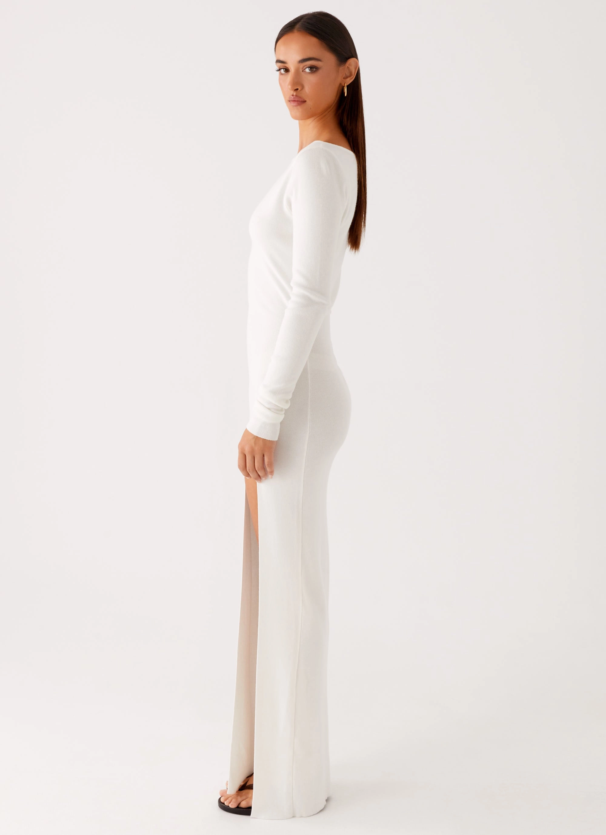 Amalfi Knit Maxi Dress - White Pleated-Texture