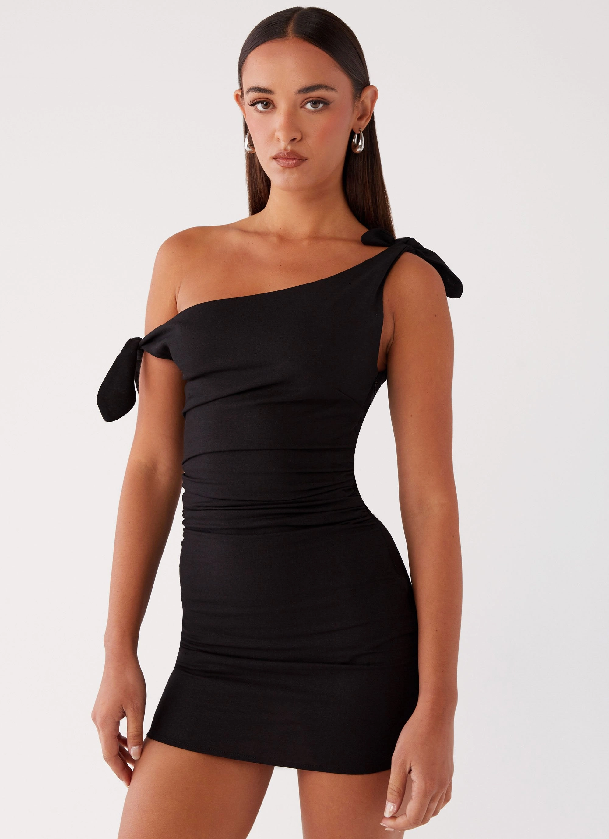 Amazonia Linen Mini Dress - Black Vibrant Waist Fit