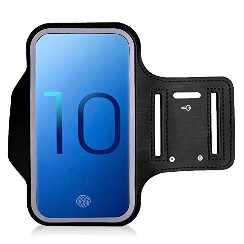 AMPLE Armband Case, Galaxy S21 / S21 Plus / S20 / S20 Plus / S20 FE / S10 / S10 Plus/ S10 Lite/ S10E / S10 5G Armband Case for Sports, Running, Jogging, Walking, Sweat-Free With Key Slots (BLACK)