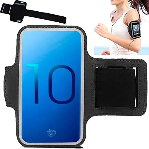 AMPLE Armband Case, Galaxy S21 / S21 Plus / S20 / S20 Plus / S20 FE / S10 / S10 Plus/ S10 Lite/ S10E / S10 5G Armband Case for Sports, Running, Jogging, Walking, Sweat-Free With Key Slots (BLACK)
