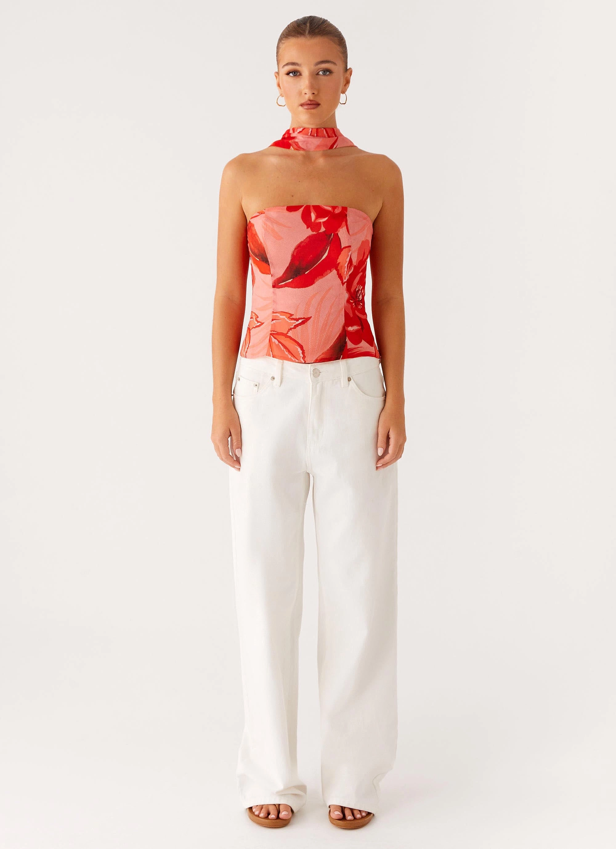 Anais Scarf Top - Sicily Sunset Print Contoured Armhole Design