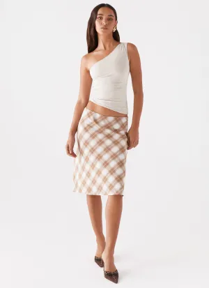 Andie Midi Skirt - Brown/White Plaid Eco Friendly Dye High Density Weave