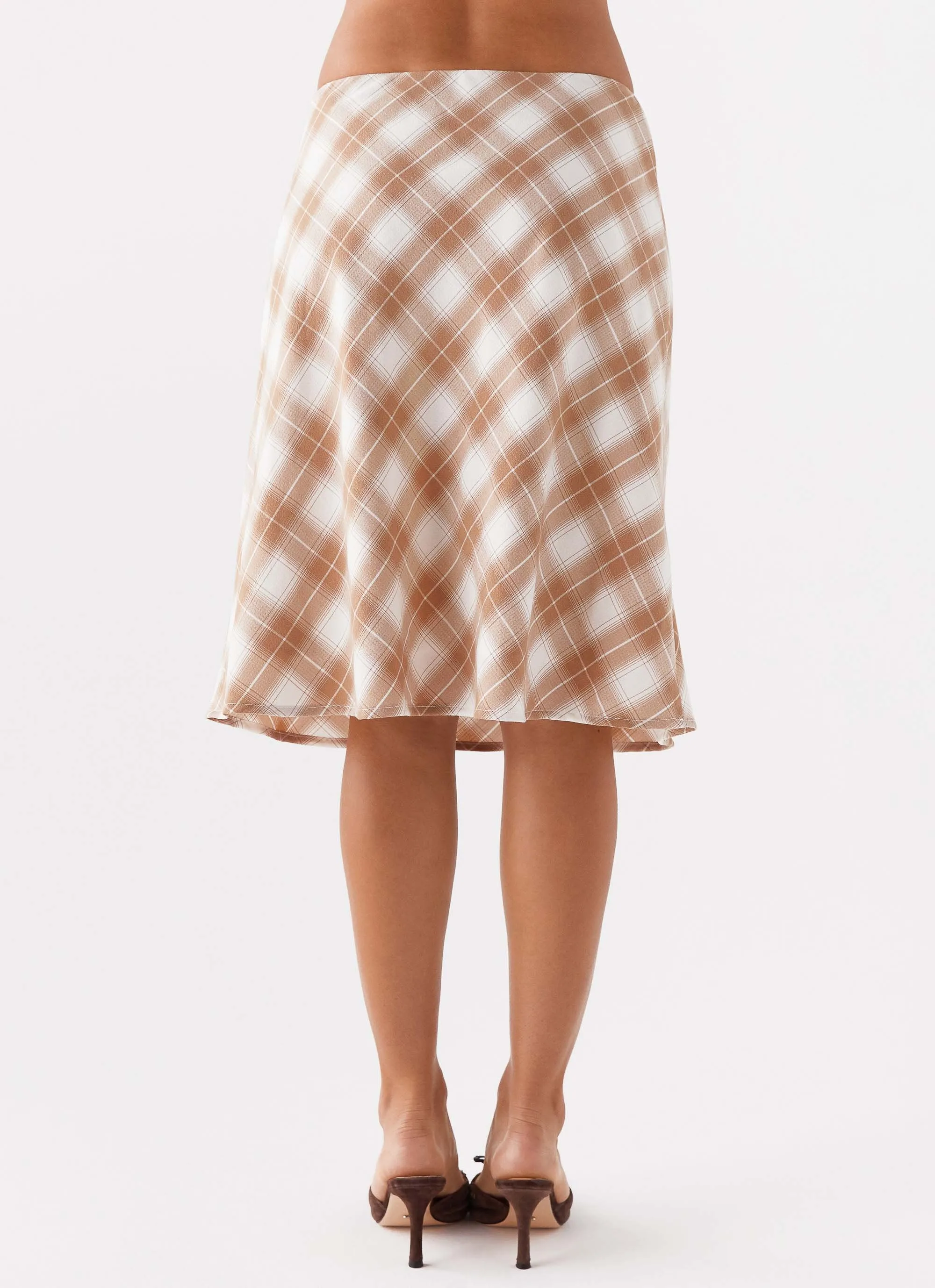 Andie Midi Skirt - Brown/White Plaid Soft Tones