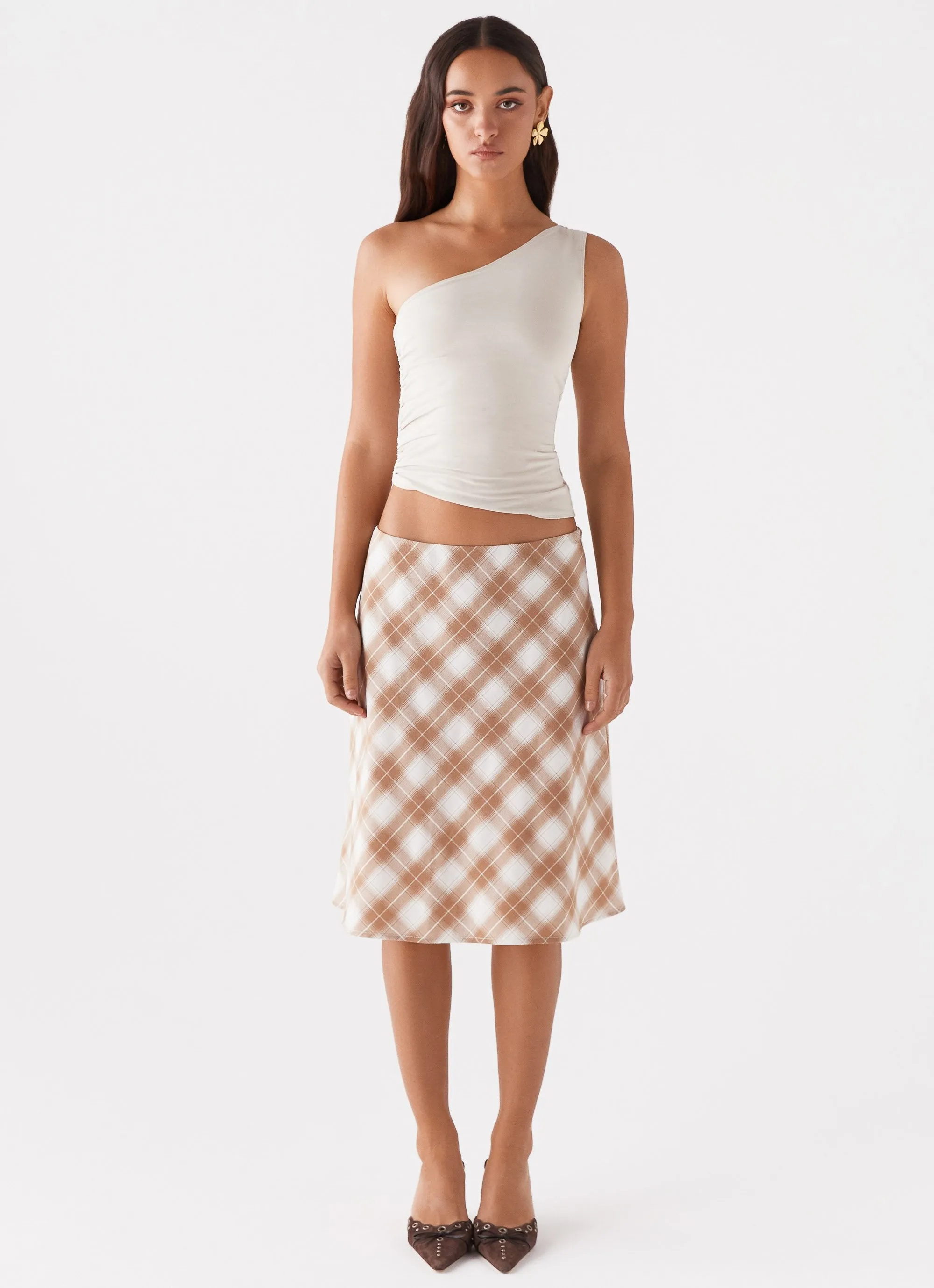 Texture Focus Custom made Andie Midi Skirt - Brown/White Plaid