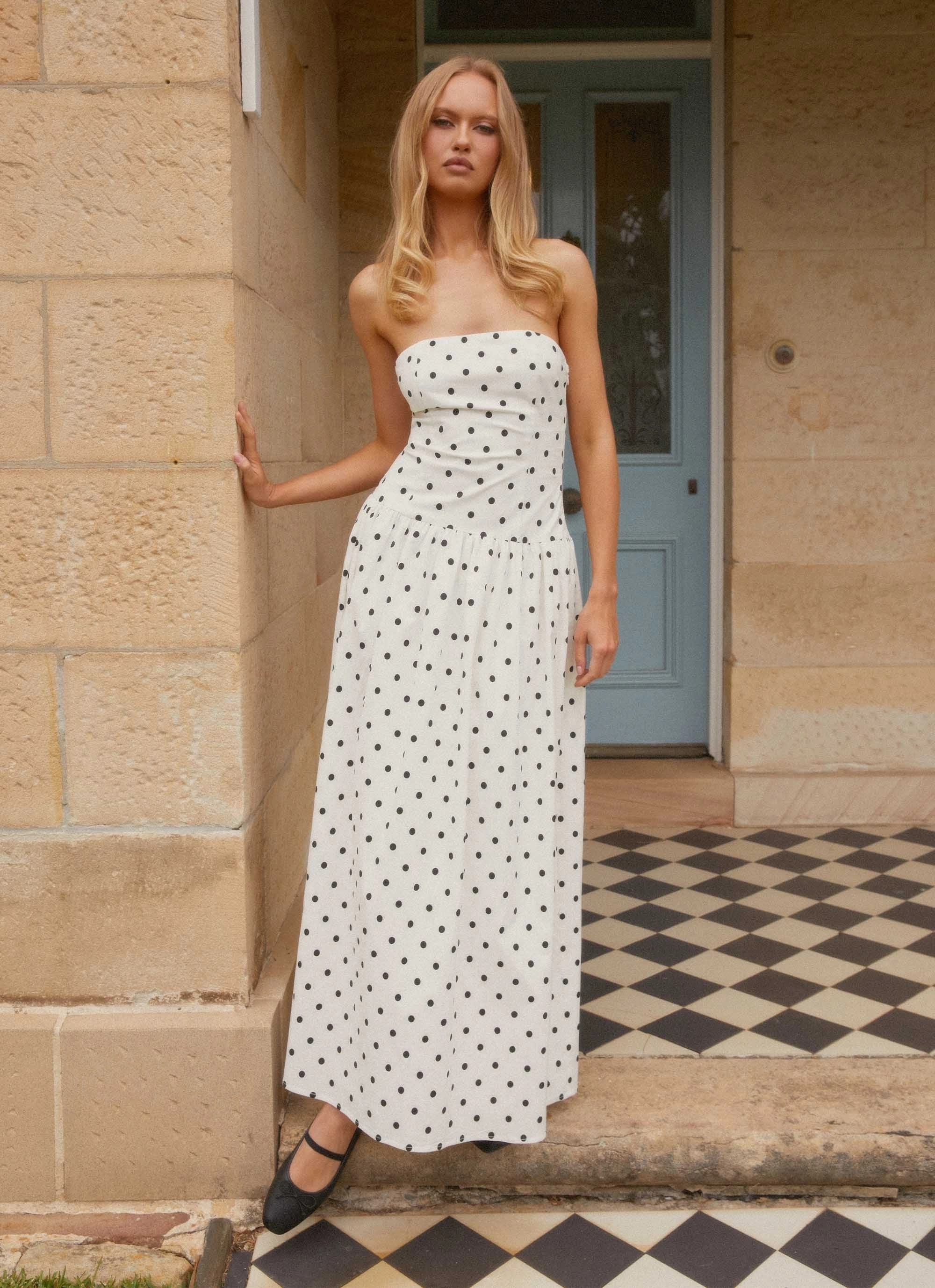 EcoFriendlyDye Andorra Maxi Dress - White Polkadot