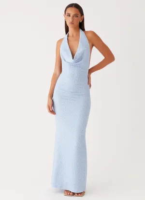 Anella Maxi Dress - Blue Neutral Colors Split hem