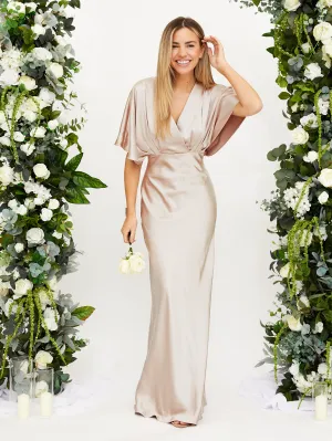 Relaxed Layer Angel Sleeve Maxi Satin Dress / Champagne