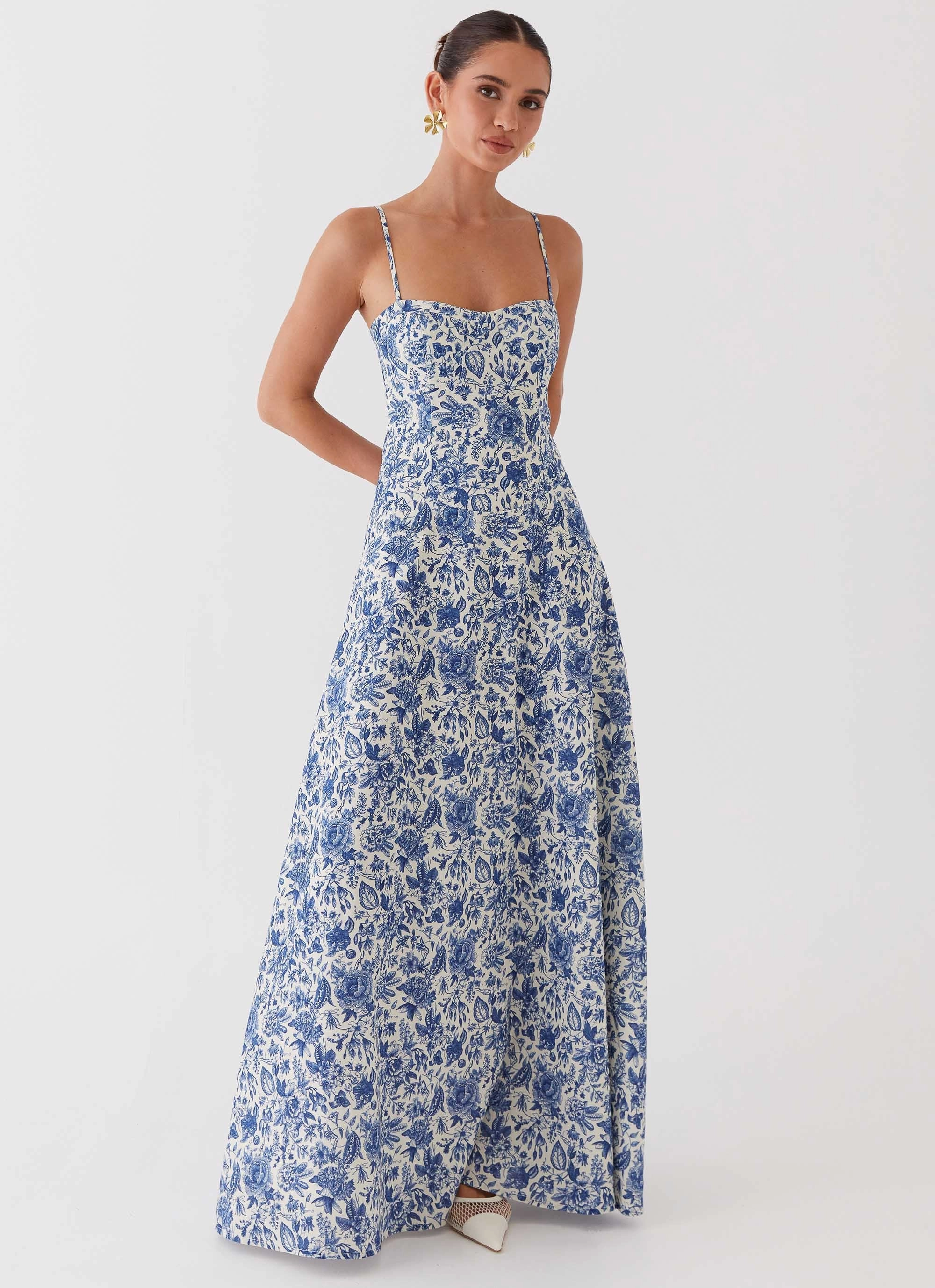 Angelina Linen Maxi Dress - Blue Paisley Bold Fashion