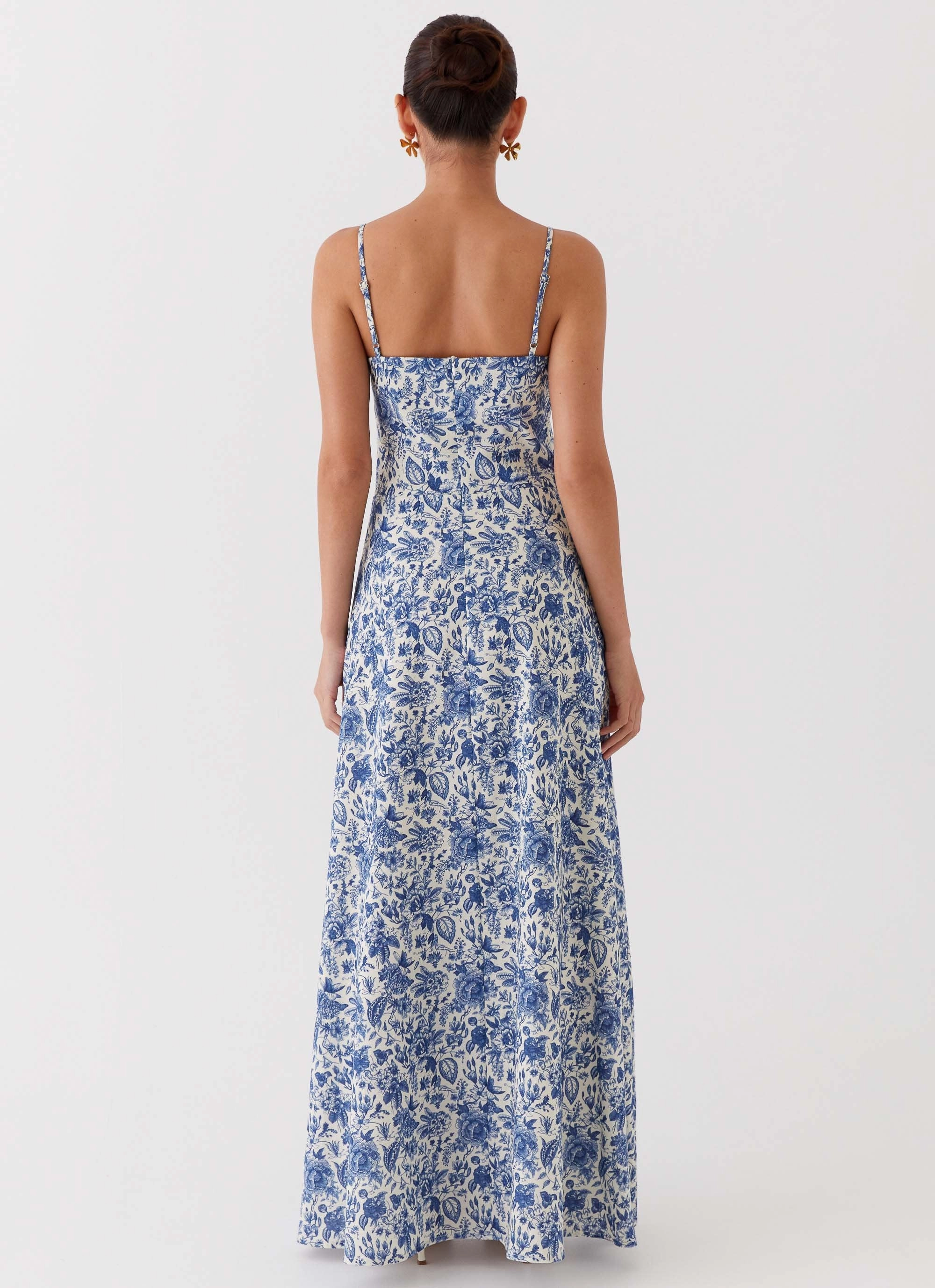 Angelina Linen Maxi Dress - Blue Paisley Relaxed work dress