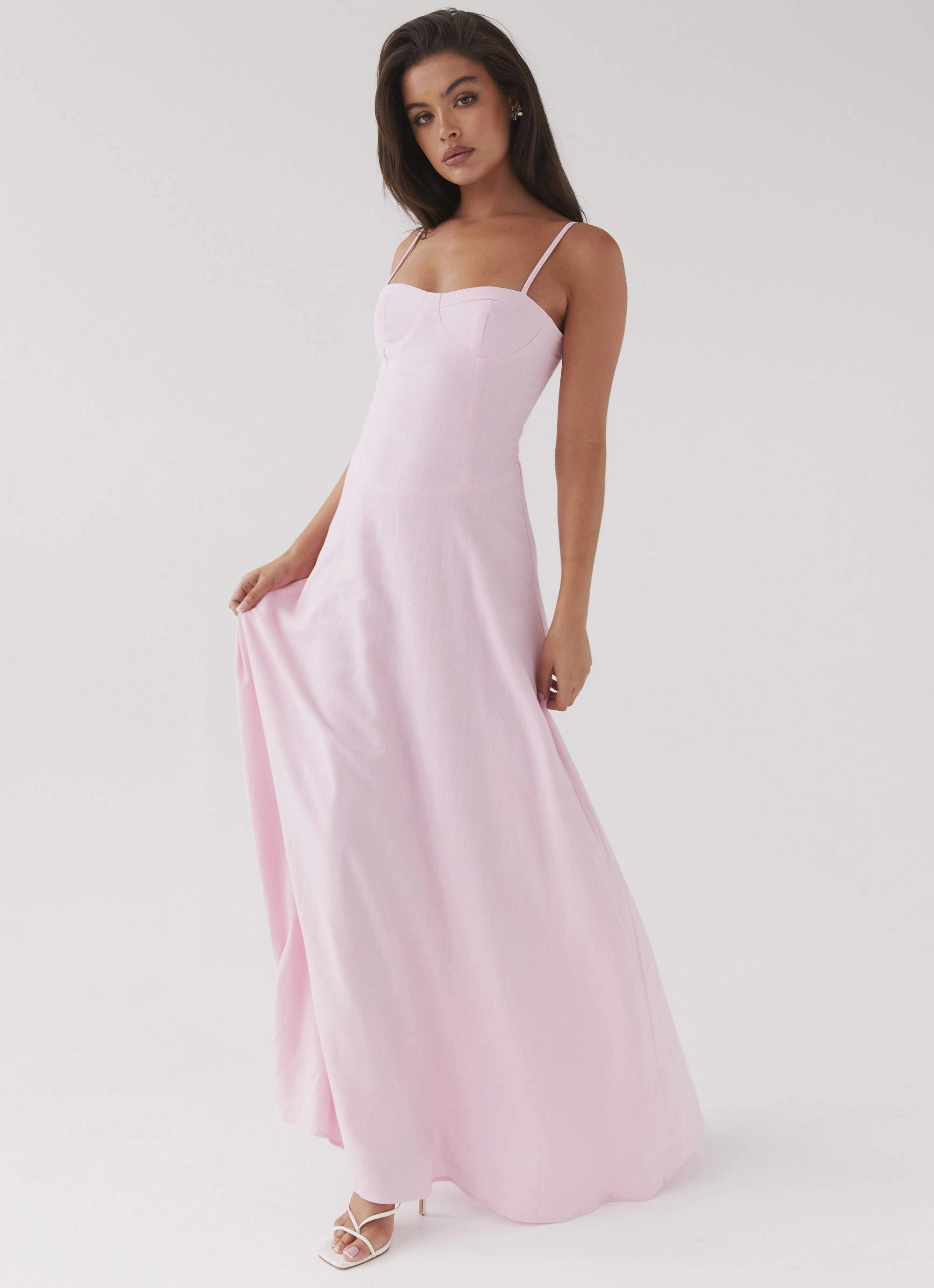 Evening Chic Sophisticated Vibe Angelina Linen Maxi Dress - Pink Petal