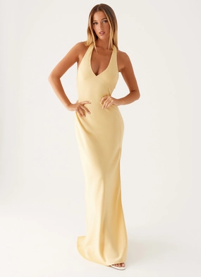 Angie Maxi Dress - Yellow Sleek Texture Sleek Draping