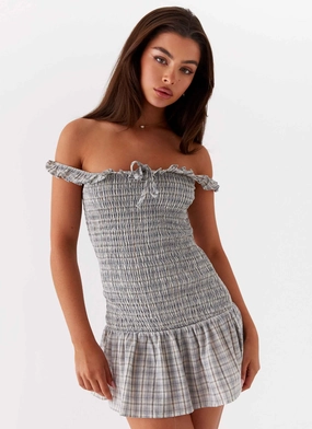 Anica Check Mini Dress - Grey Check Linen Love Trendy Layering