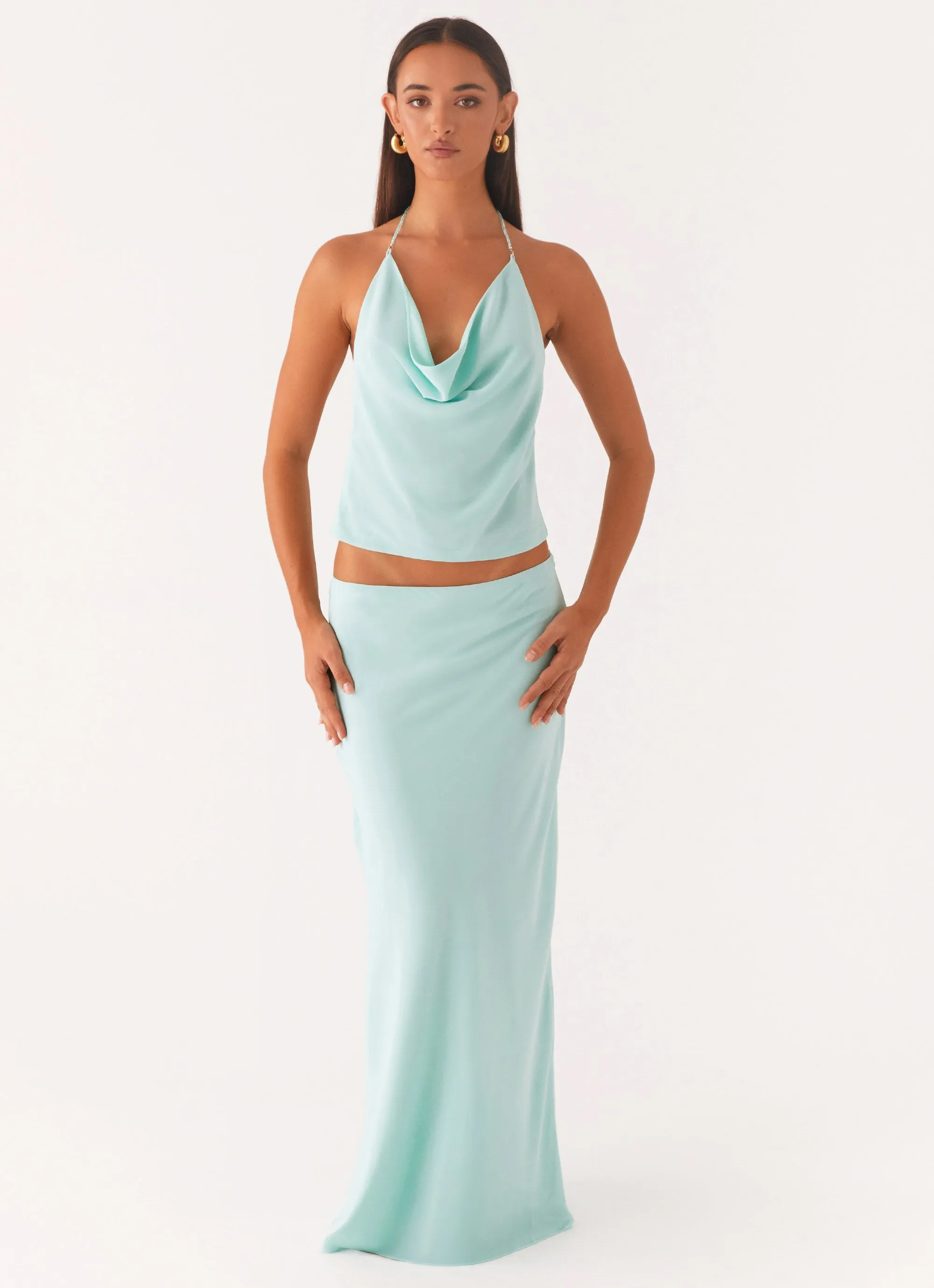 Another Life Chiffon Maxi Skirt - Pale Blue Natural Mood