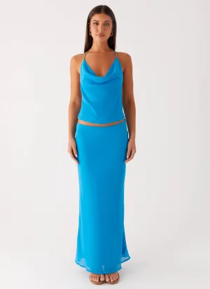 Another Life Chiffon Maxi Skirt - Turquoise Retro Style Seasonal Must Have