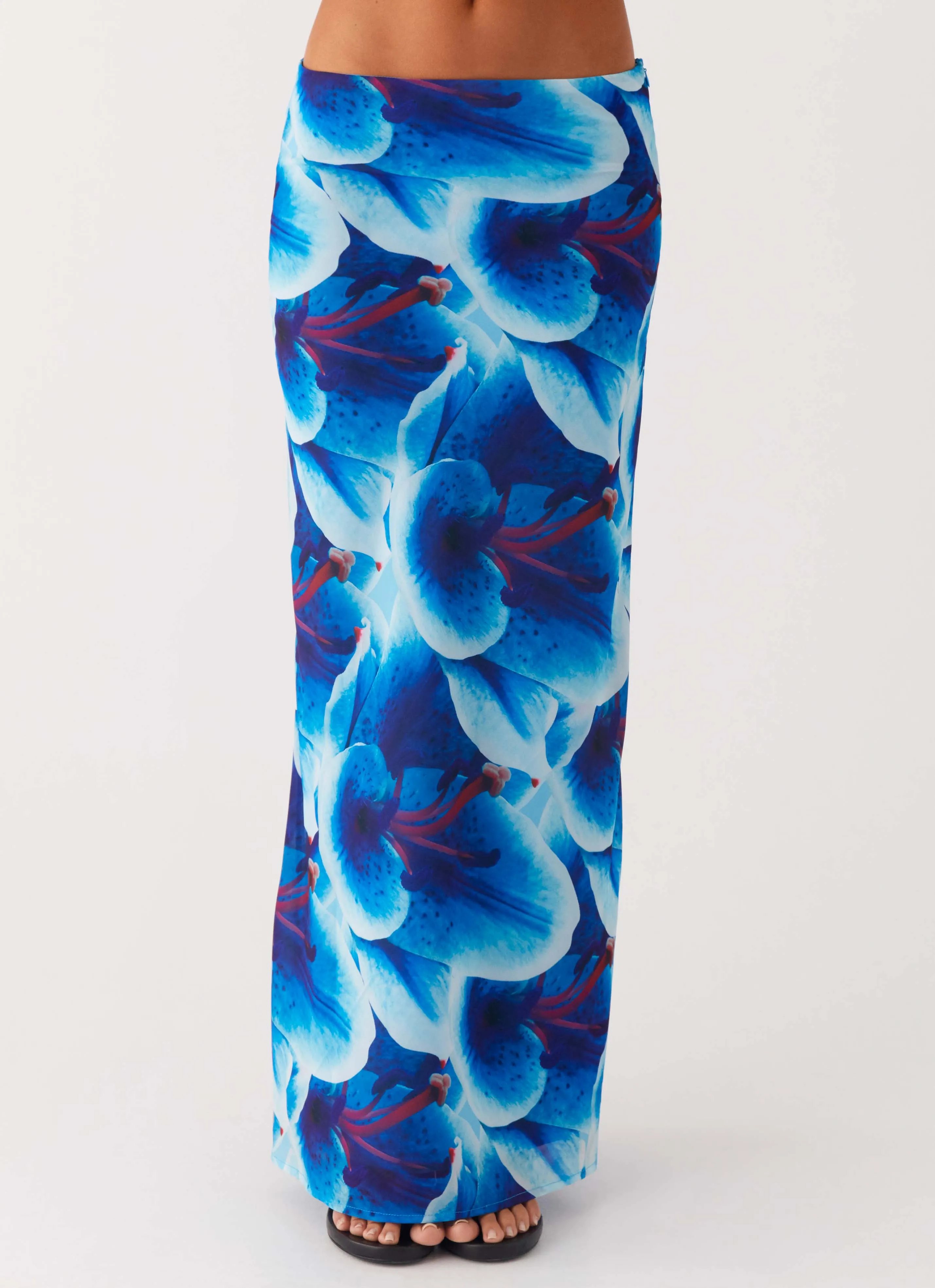 High Elasticity Material Another Life Chiffon Maxi Skirt - Turquoise Floral