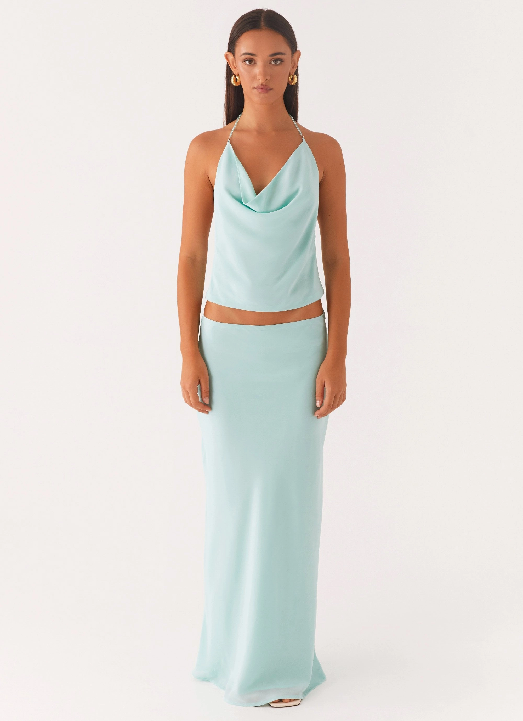 Another Life Halter Top - Pale Blue Side slits