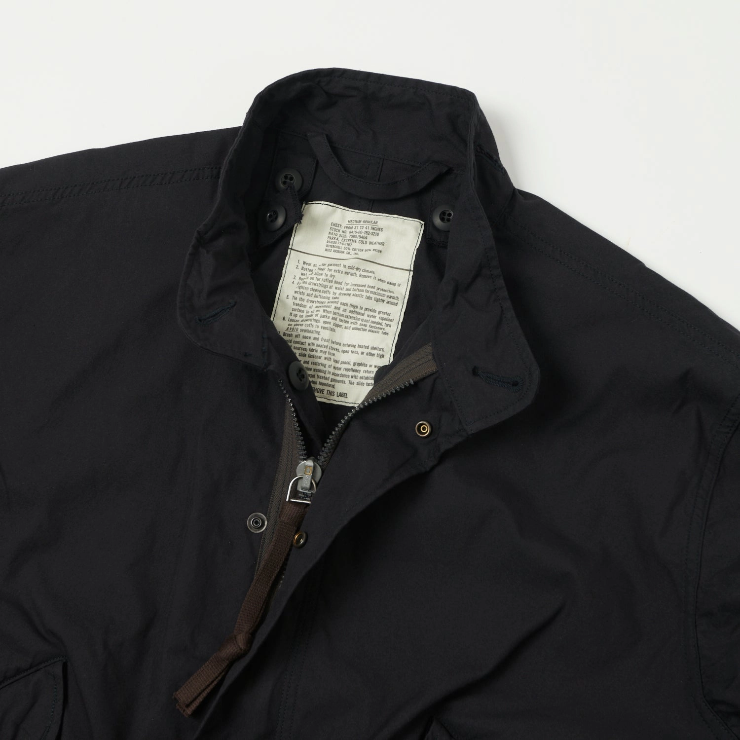 WrinkleFreeFinish Velcro Fasten Buzz Rickson's x William Gibson Extreme Cold Weather M-65 Parka - Black