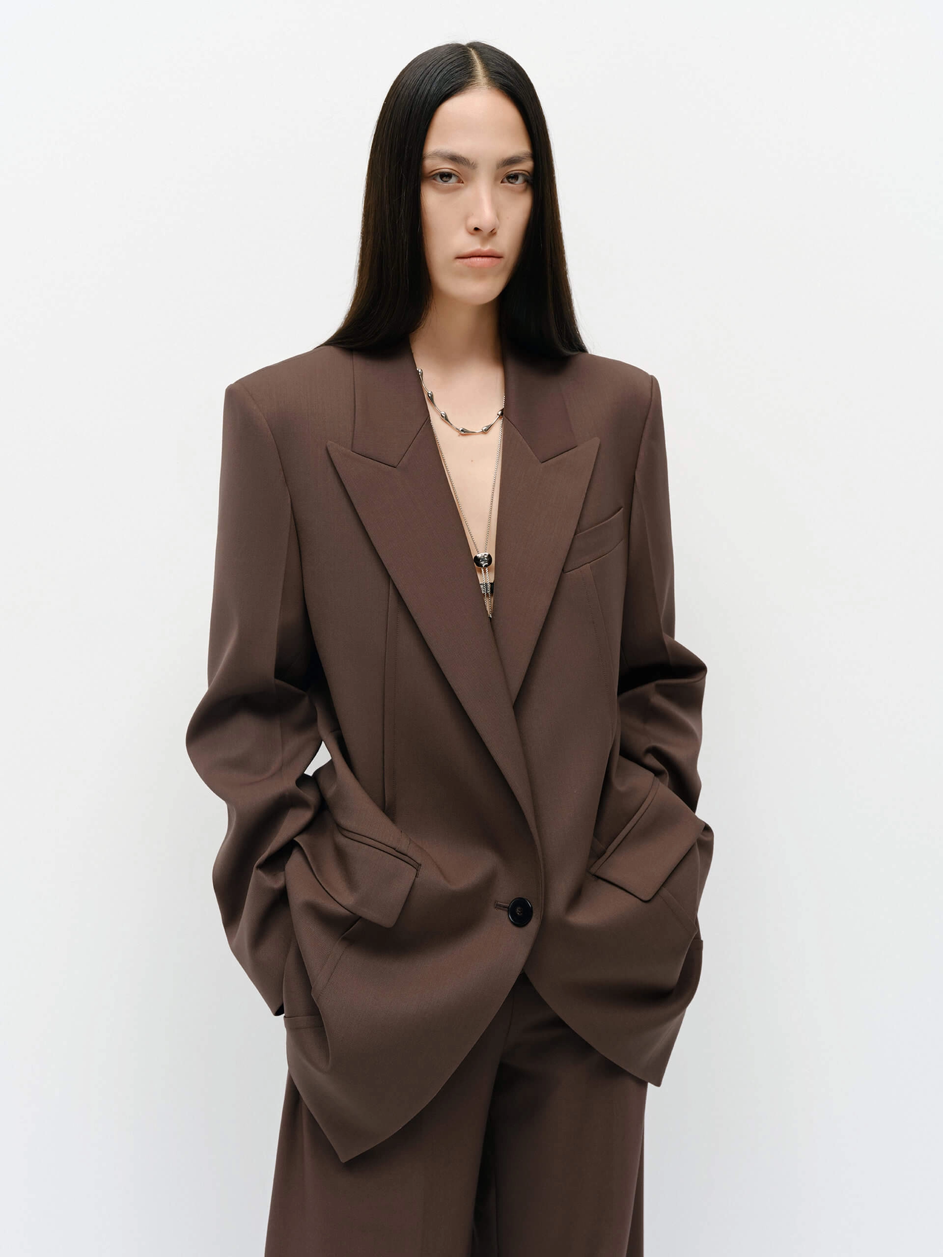 Wool Blend Structured Blazer Seamless Edge Finishing