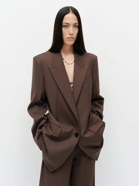 Micro Perforated Panels Wool Blend Structured Blazer