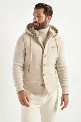 Monochrome Look Sand flannel and knit hooded jacket - Made in Italy