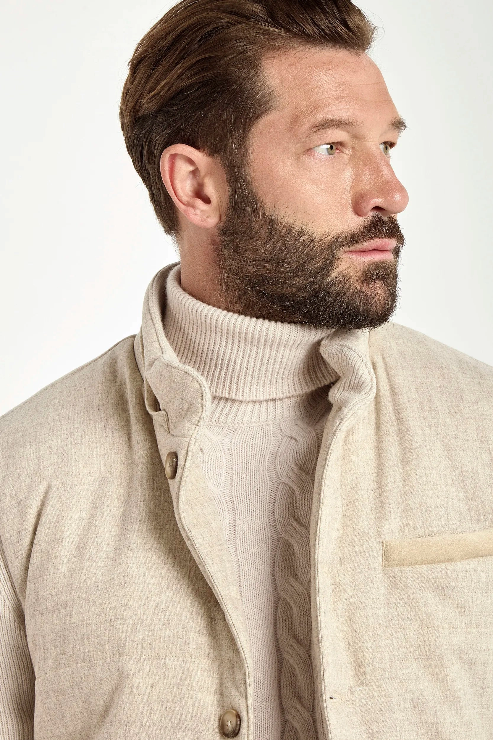 Sand flannel and knit hooded jacket - Made in Italy Breathable Design