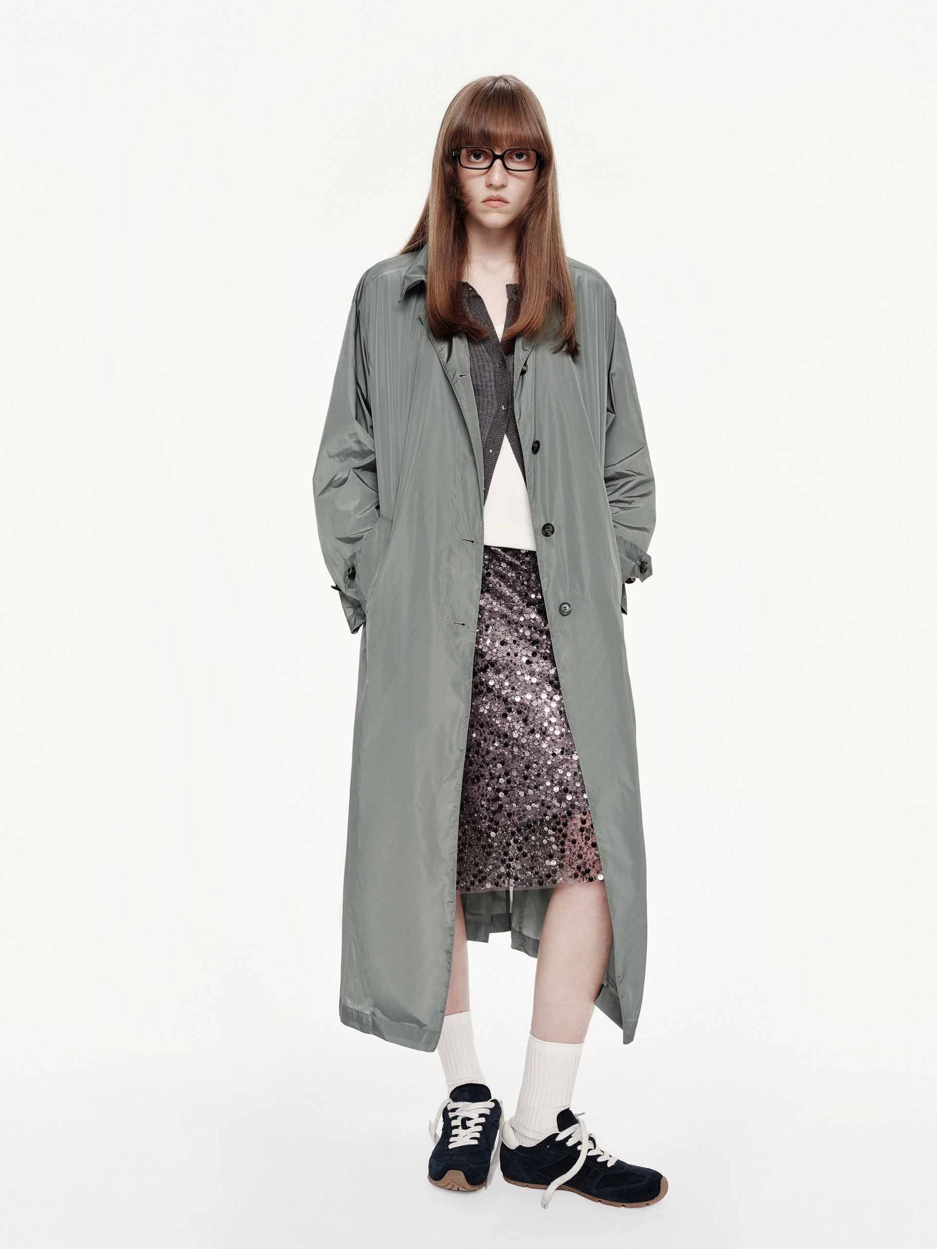 Recycled Textile Lightweight Button Trench Coat