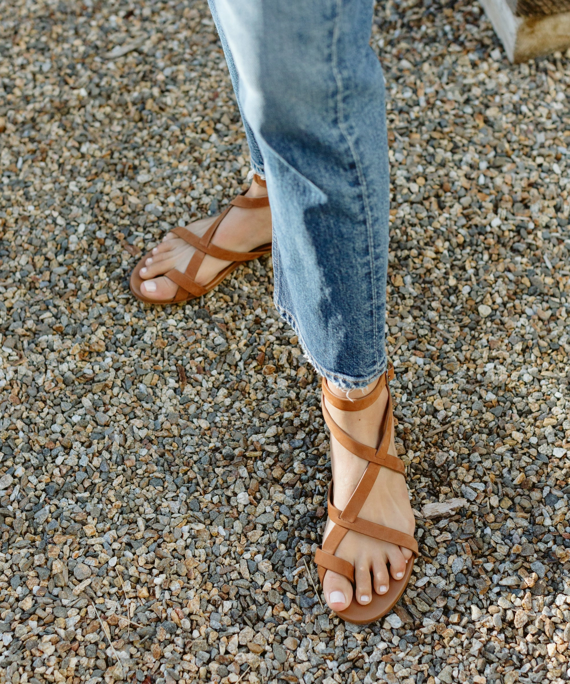 Oiled Leather Strappy Sandal Innovative Design Cutout Design